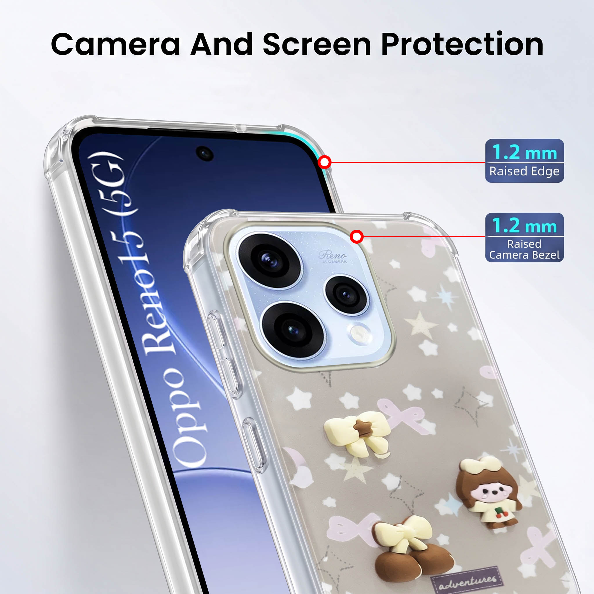 For Oppo Reno15 5G | Oppo Reno 15 5G Back Cover Case (3D Cute Cartoons | Hard Back Side Soft | Matte Premium Finish | HD Printing)