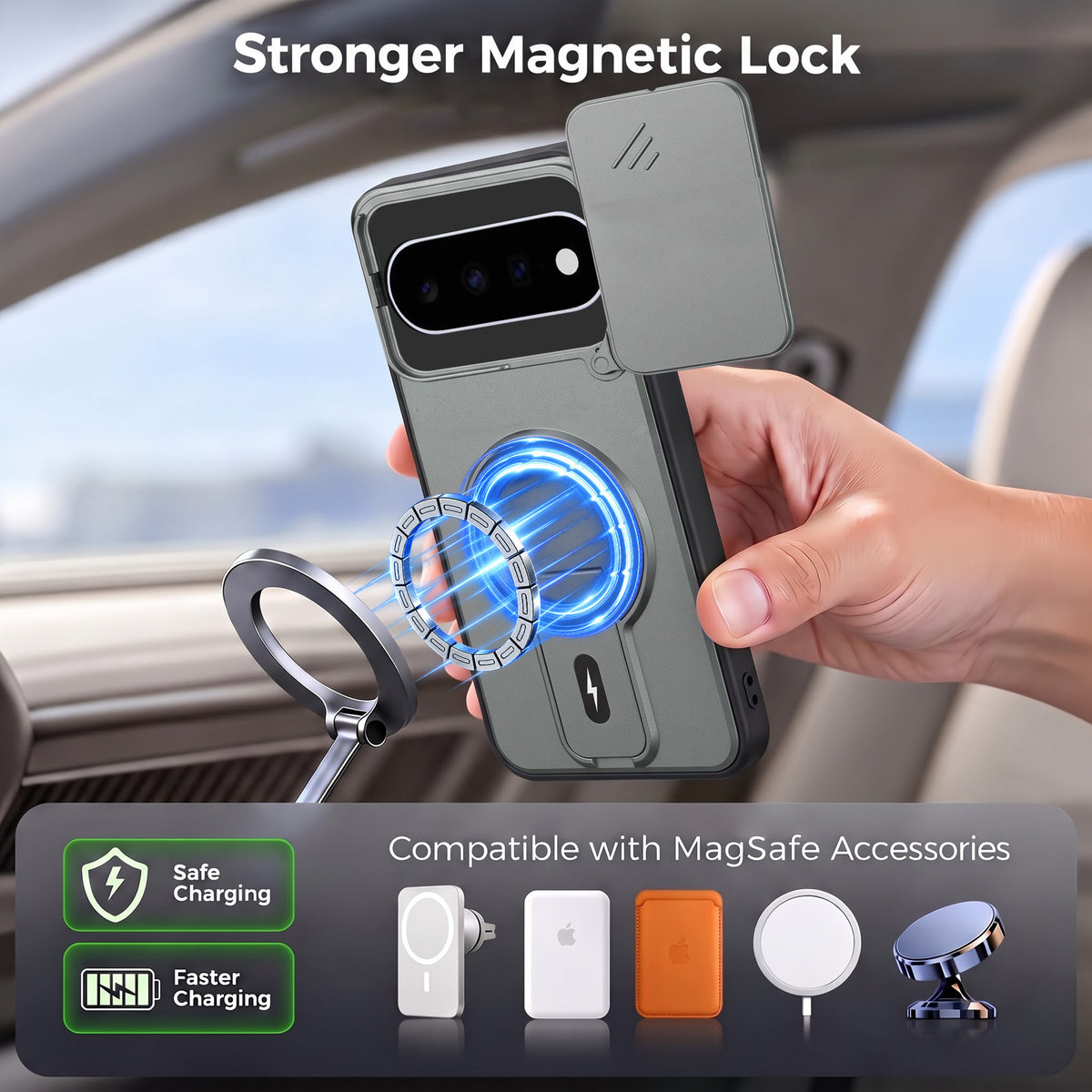 For Google Pixel 11 Back Case Cover Metallic (Hybrid Armor Kickstand | Sliding Shutter Camera Protection | MagSafe Compatible)