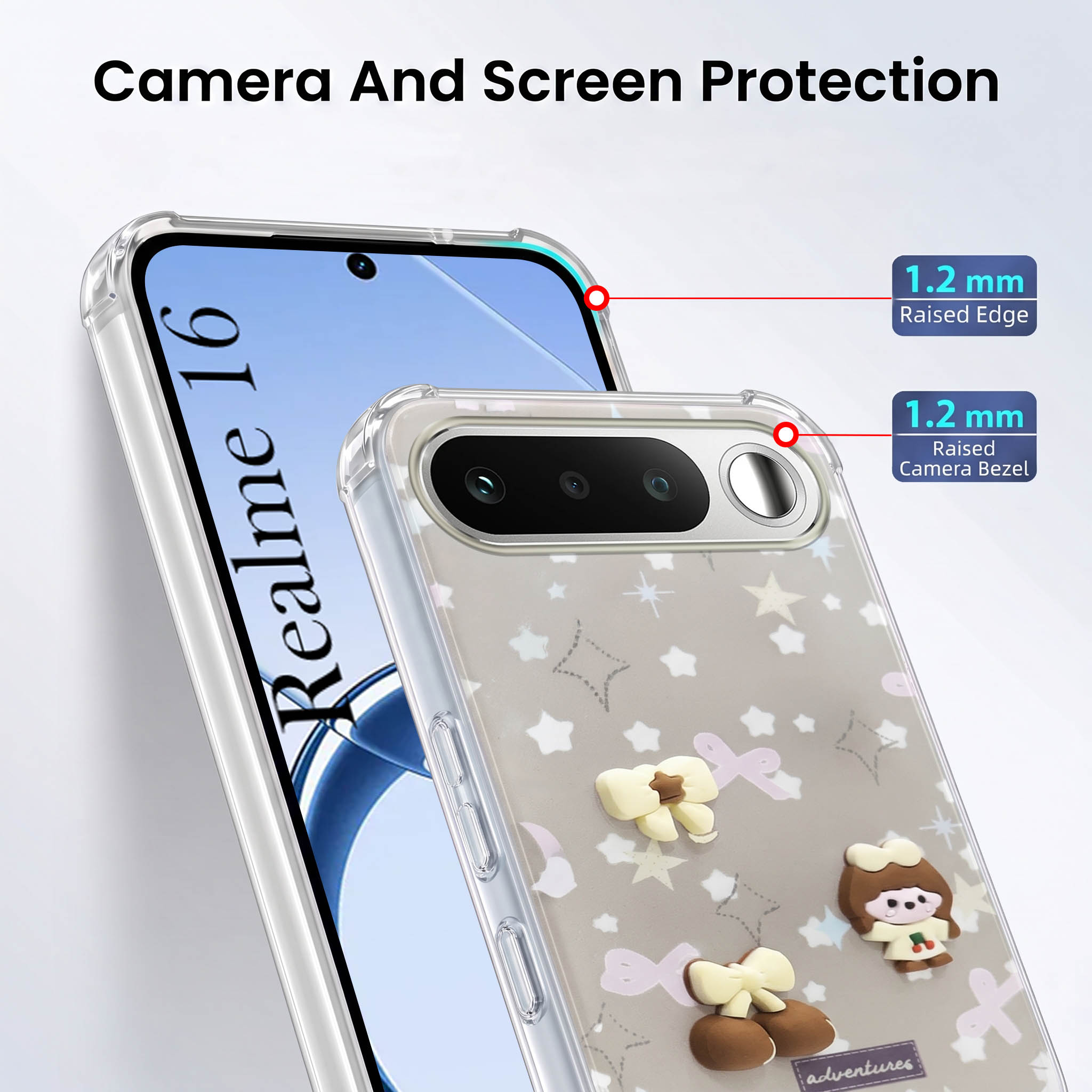 For Realme 16 Back Cover Case (3D Cute Cartoons | Hard Back Side Soft | Matte Premium Finish | HD Printing)
