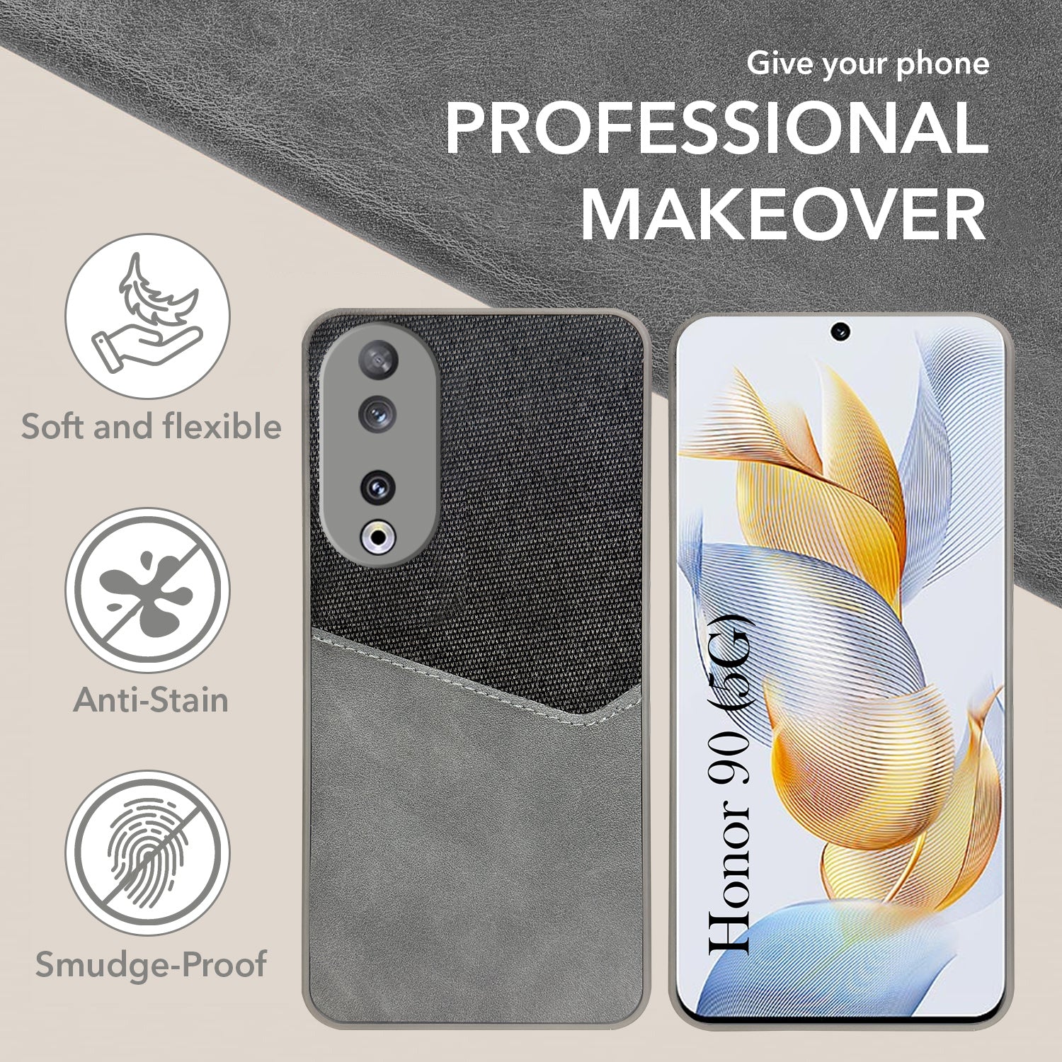 For Honor 90 5G Back Cover Case (Dual PU Leather Stitch | Professional Minimalist | Soft and Flexible)