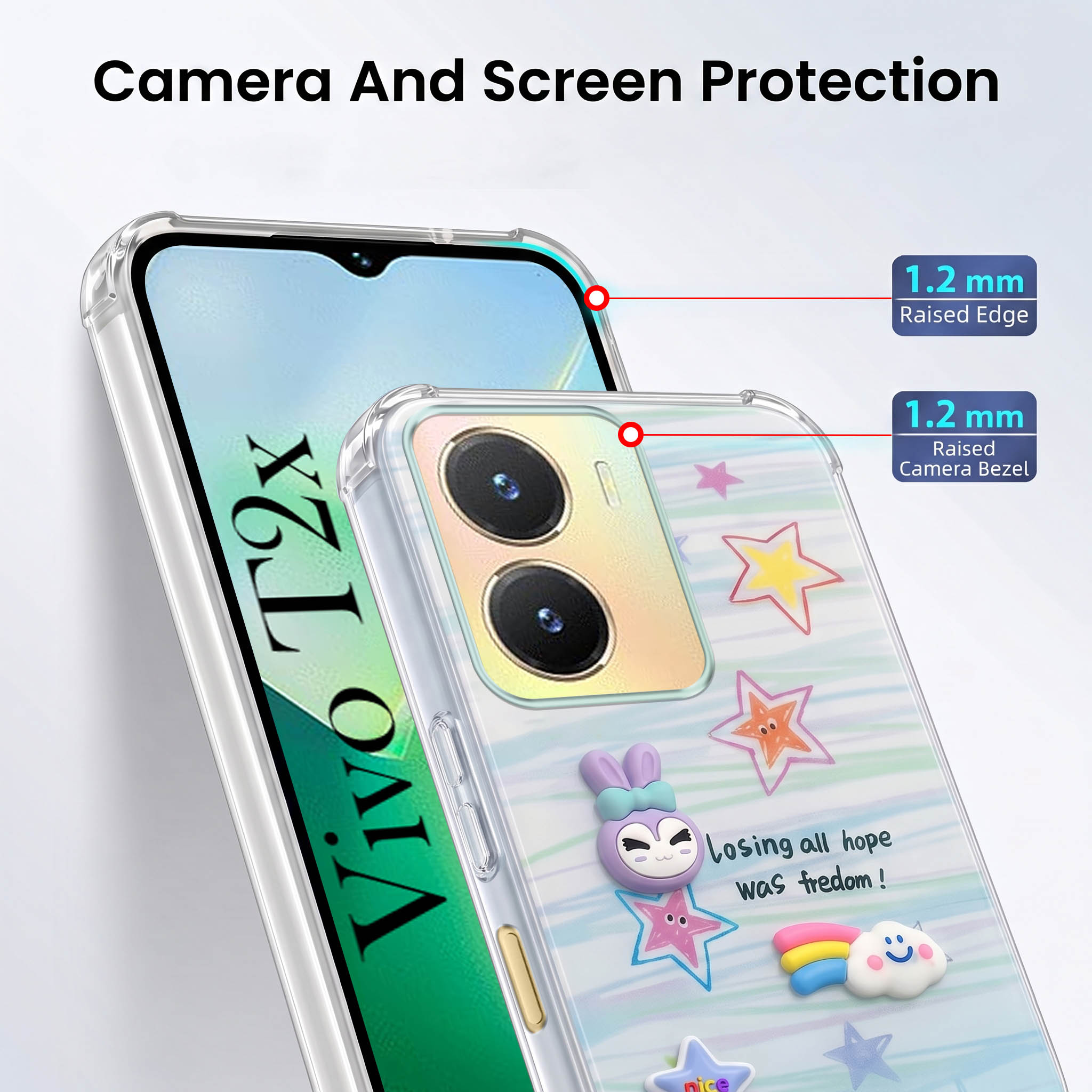 For Vivo T2x Back Cover Case (3D Cute Cartoons | Hard Back Side Soft | Matte Premium Finish | HD Printing)