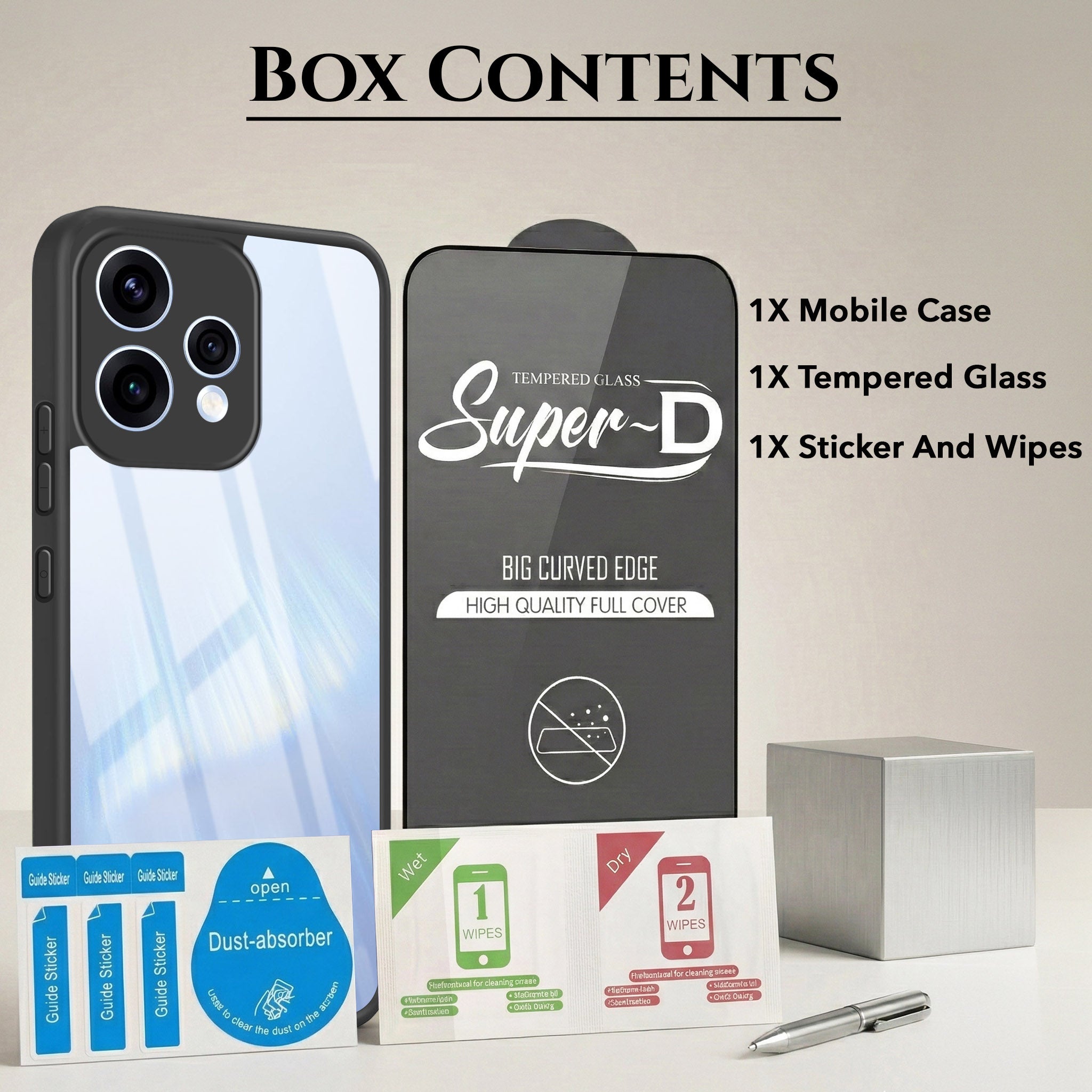 For Oppo Reno15 5G | Oppo Reno 15 5G Combo with Back Cover and 9H Tempered Glass (Lifetime Anti-Yellow | Crystal Clear Shockproof | Oleophobic Coating Screen Glass)
