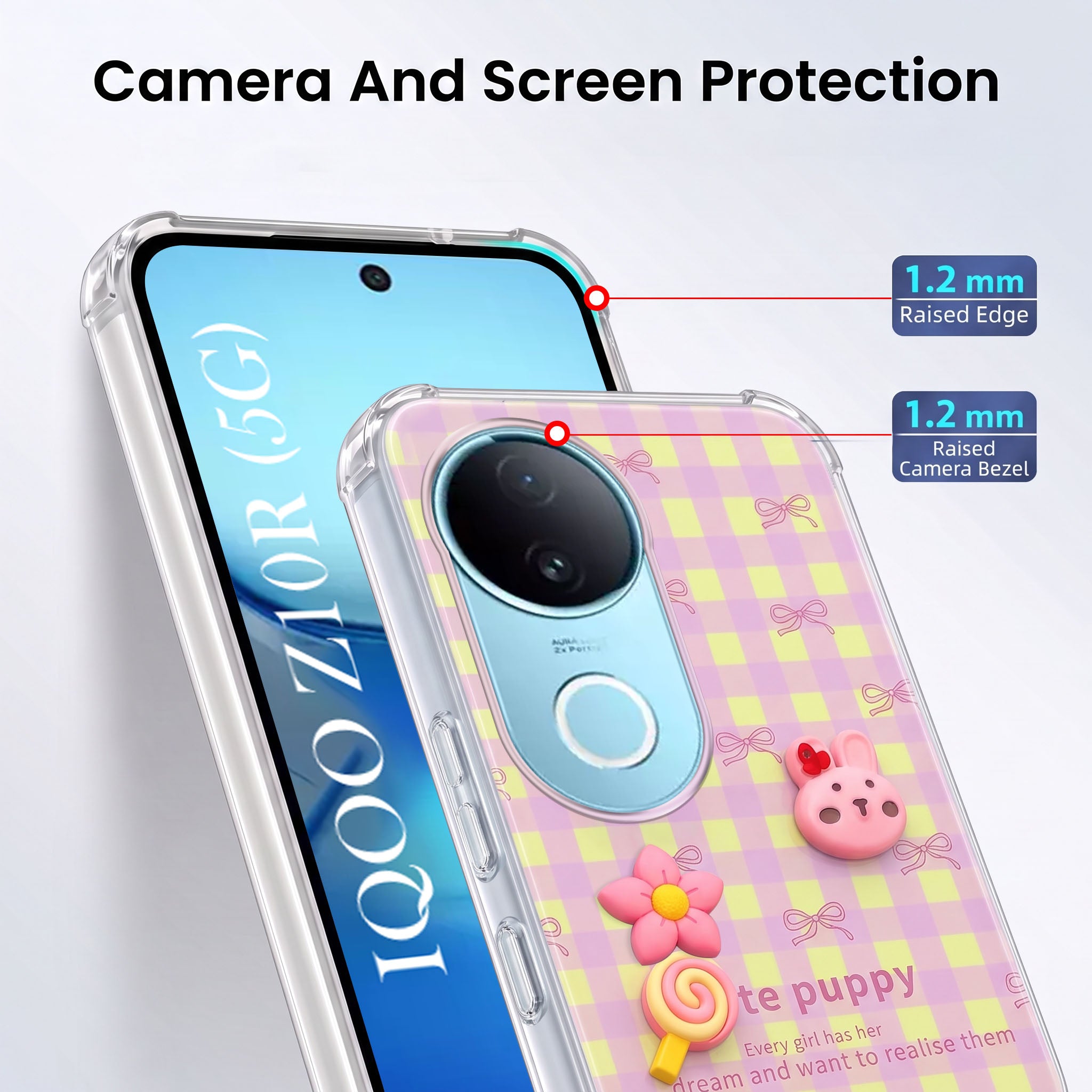 For Vivo iQOO Z10R Back Cover Case (3D Cute Cartoons | Hard Back Side Soft | Matte Premium Finish | HD Printing)