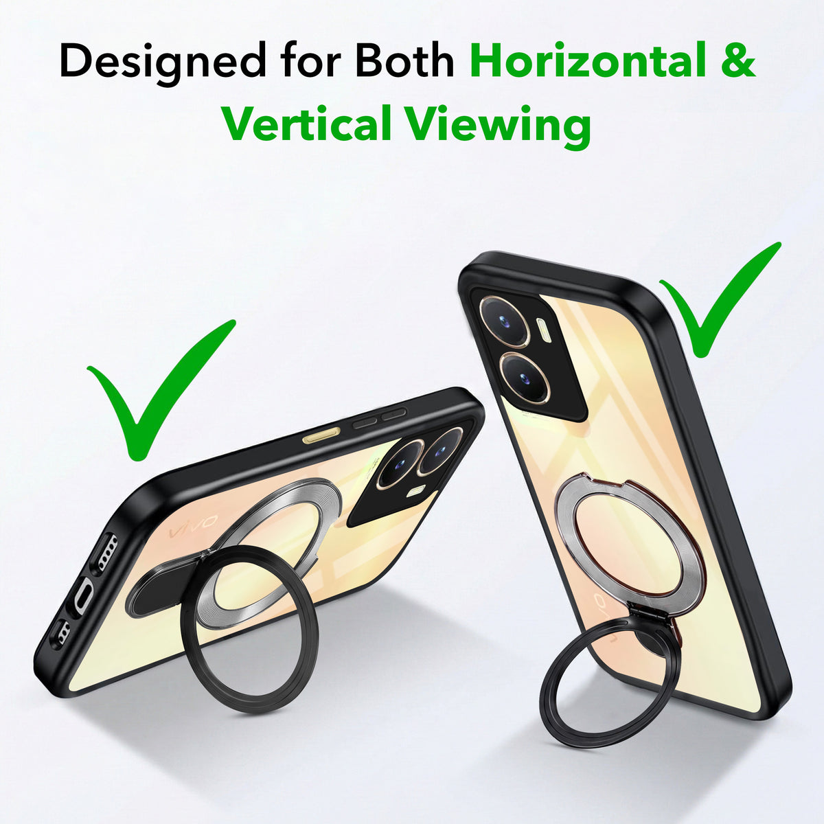 For Vivo T2x Back Cover Case (Kick Stand Ring Holder | Life time Anti Yellow | Camera Protection)