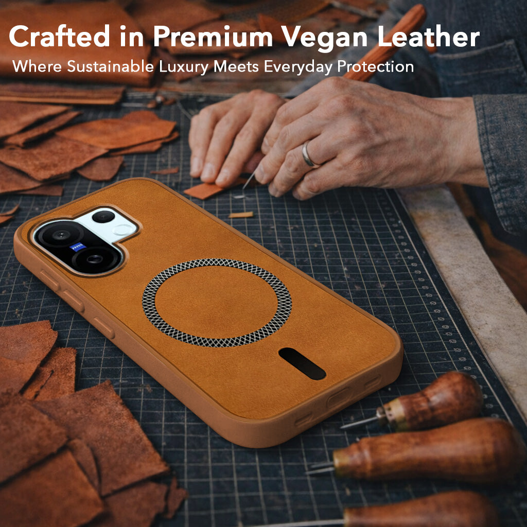 For Vivo X200 FE Back Cover Case Leather Finish (MagSafe Compatible Wireless Charging | Soft Touch | Camera Bump Protection)