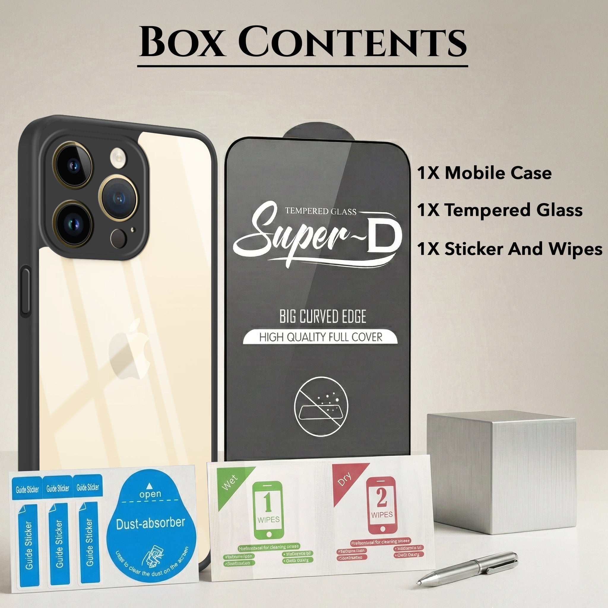 For Apple iPhone 14 Pro Combo with Back Cover and 9H Tempered Glass (Lifetime Anti-Yellow | Crystal Clear Shockproof | Oleophobic Coating Screen Glass)