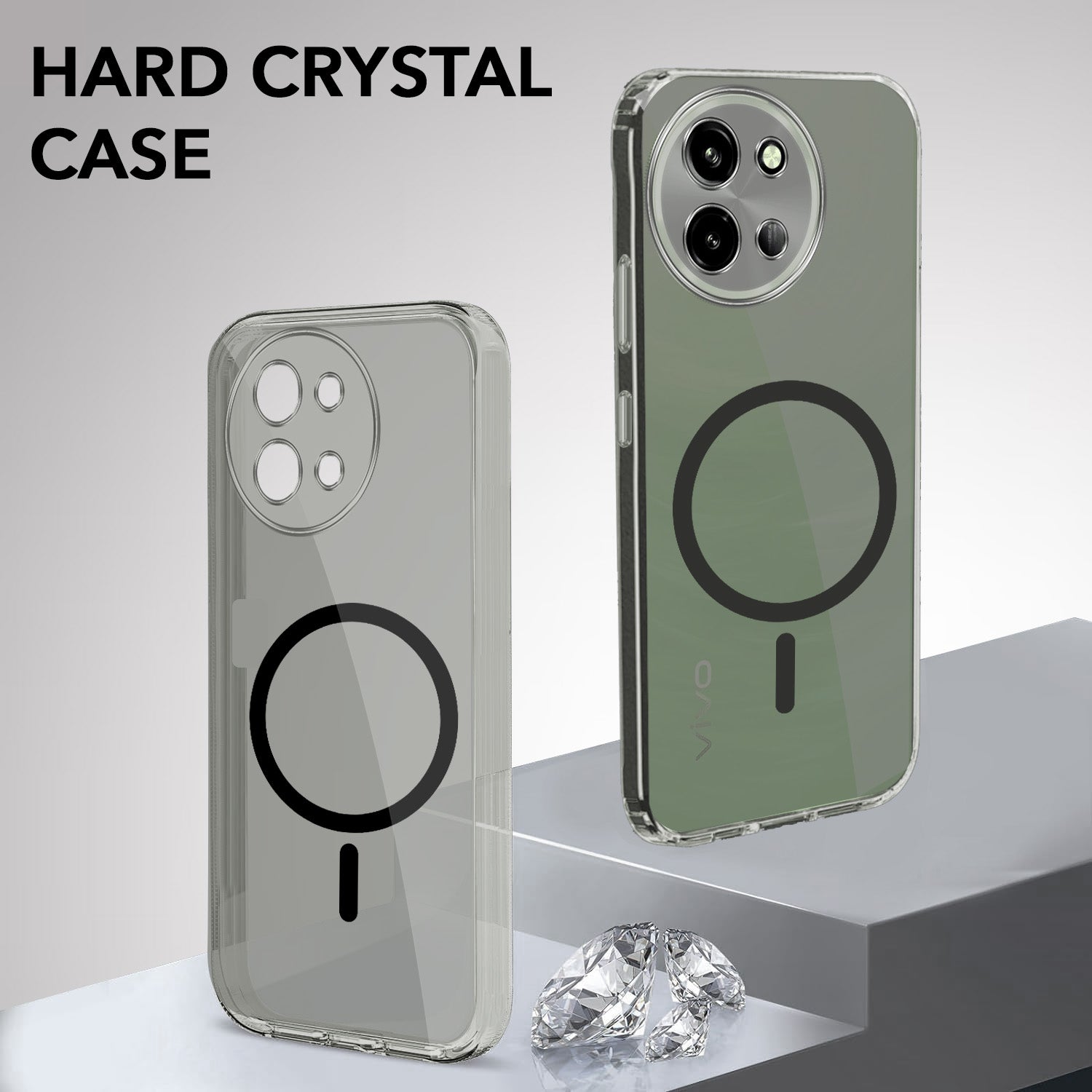 For Vivo T3X 5G Back Cover Case Lifetime Anti-Yellow MagSafe Compatible Clear (Sleek Hard Crystal | Shockproof and Camera Protection)