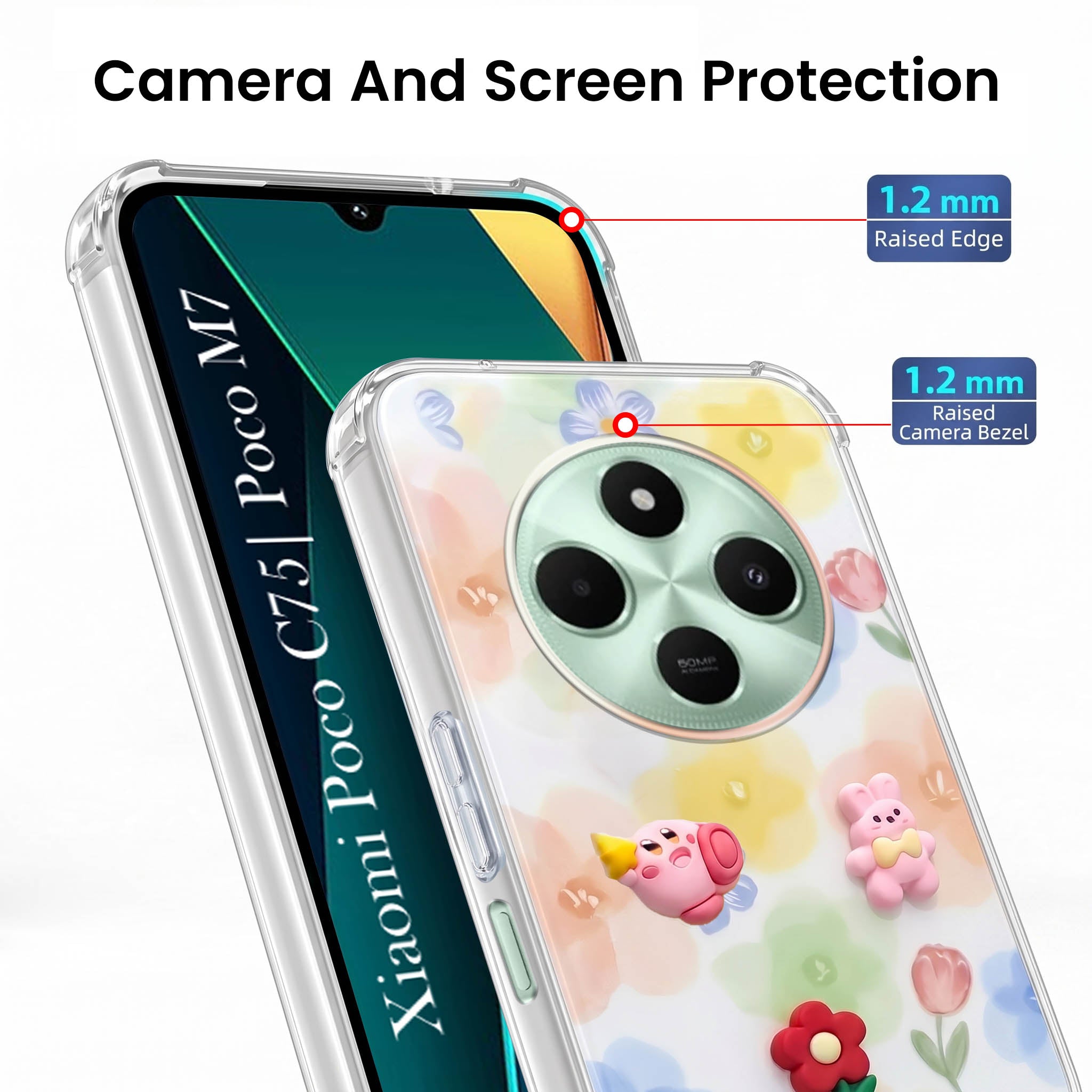 For Poco C75 | Poco M7 Back Cover Case (3D Cute Cartoons | Hard Back Side Soft | Matte Premium Finish | HD Printing)