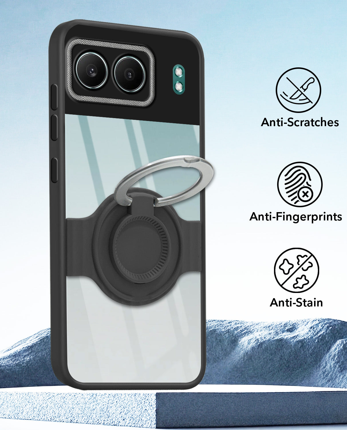 For Oneplus Nord 4 Back Cover Case with stand (Built-in Ring Holder Kickstand | Lifetime Anti Yellow | Camera Protection)