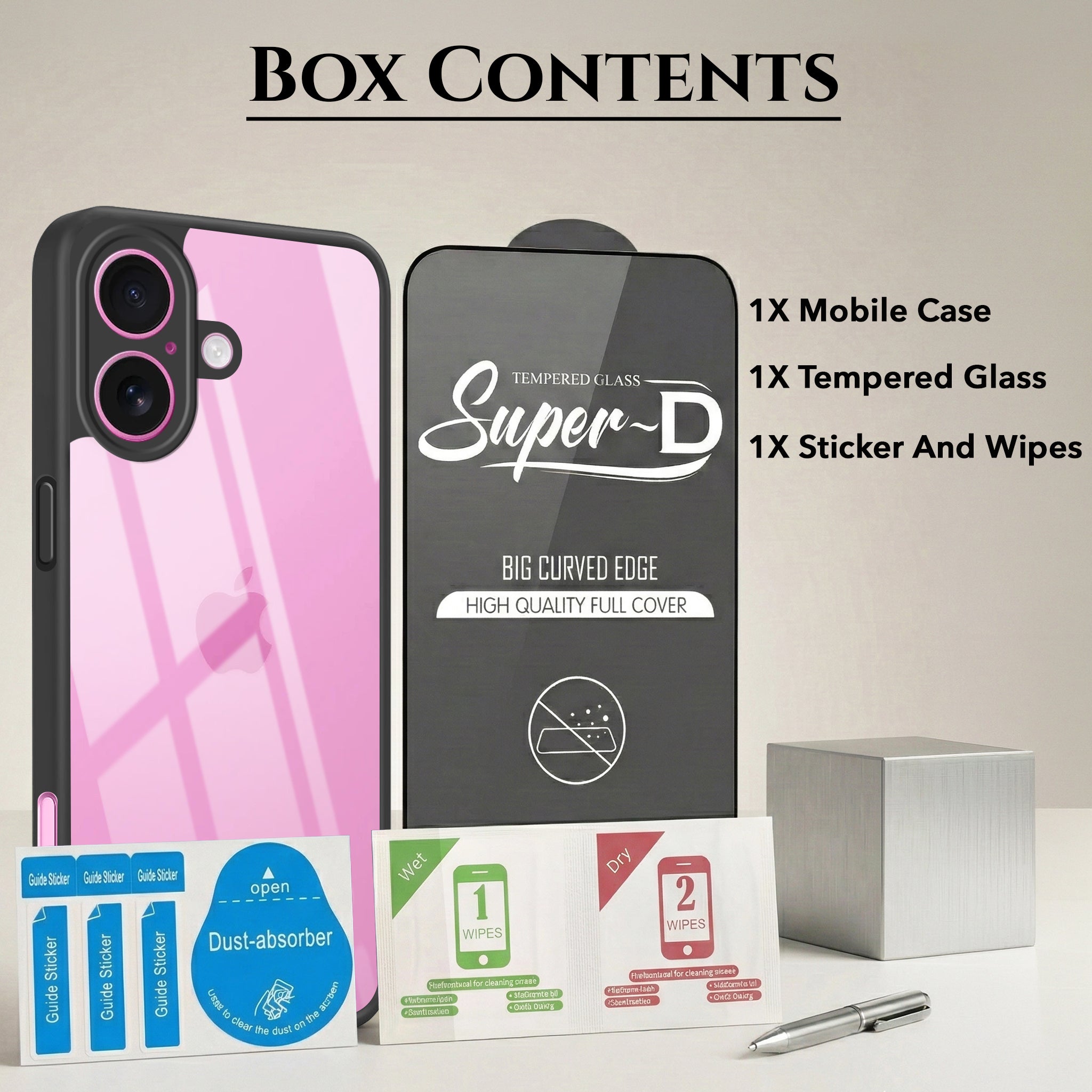 For Apple iPhone 16 Plus Combo with Back Cover and 9H Tempered Glass (Lifetime Anti-Yellow | Crystal Clear Shockproof | Oleophobic Coating Screen Glass)