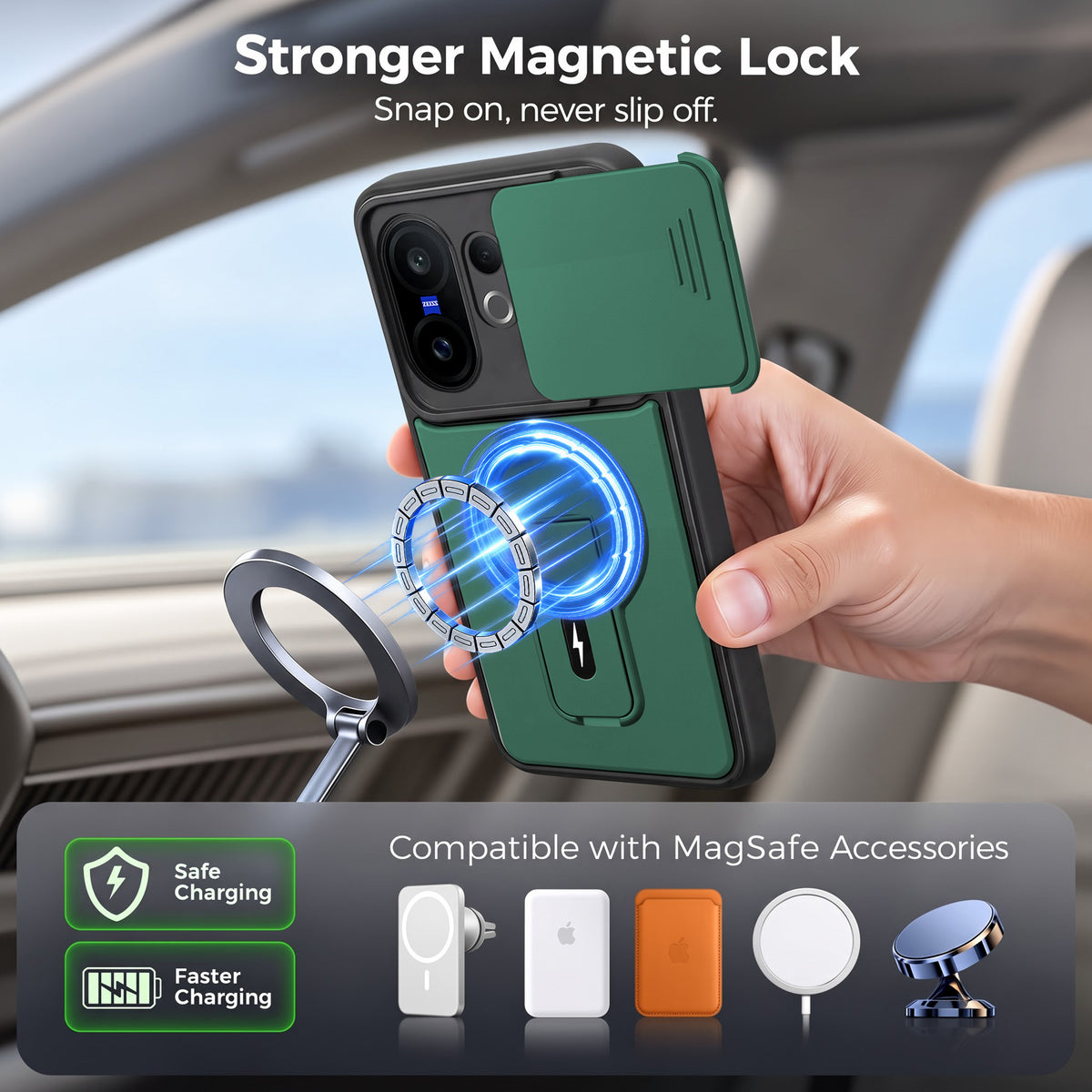 For Vivo X200 FE Back Case Cover Metallic (Hybrid Armor Kickstand | Sliding Shutter Camera Protection | MagSafe Compatible)