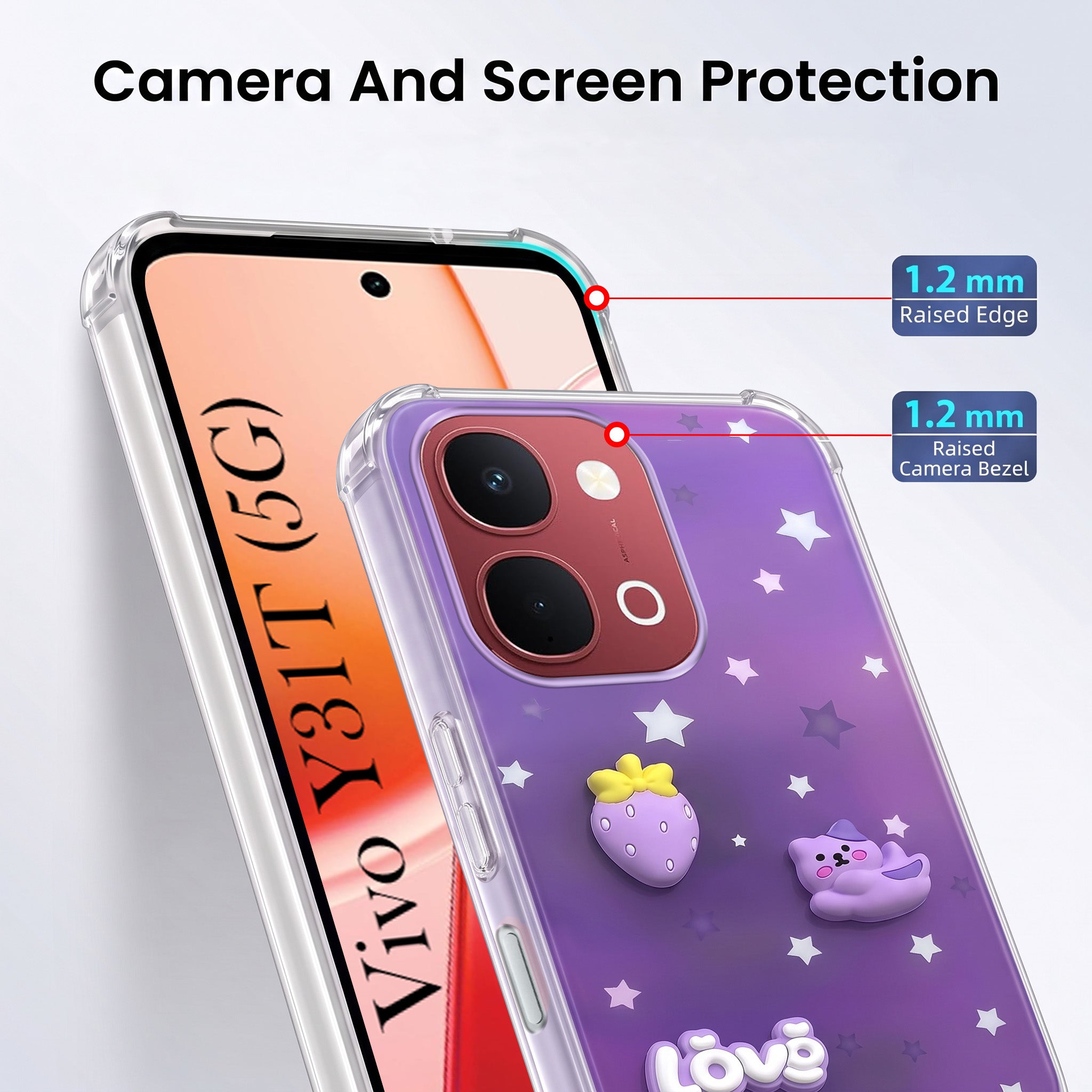 For Vivo Y31T 5G Back Cover Case (3D Cute Cartoons | Hard Back Side Soft | Matte Premium Finish | HD Printing)