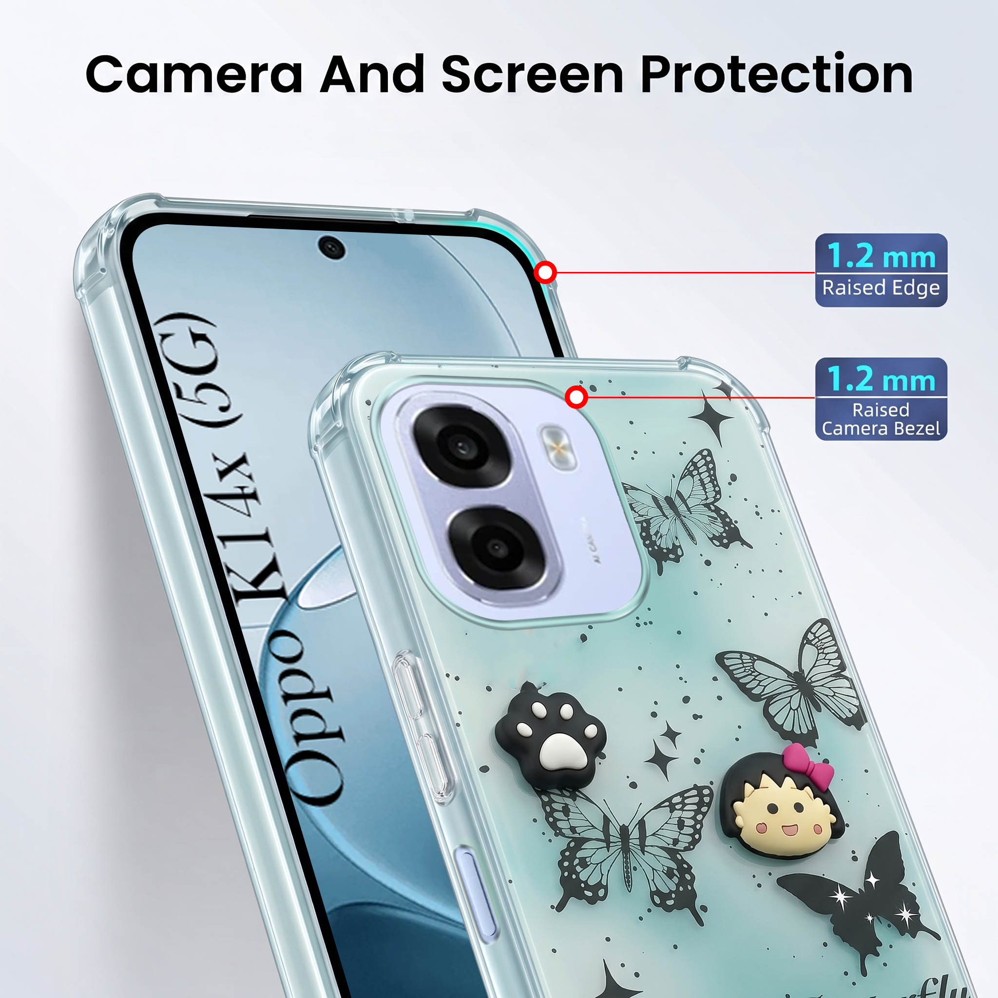 For Oppo K14x 5G Back Cover Case (3D Cute Cartoons | Hard Back Side Soft | Matte Premium Finish | HD Printing)