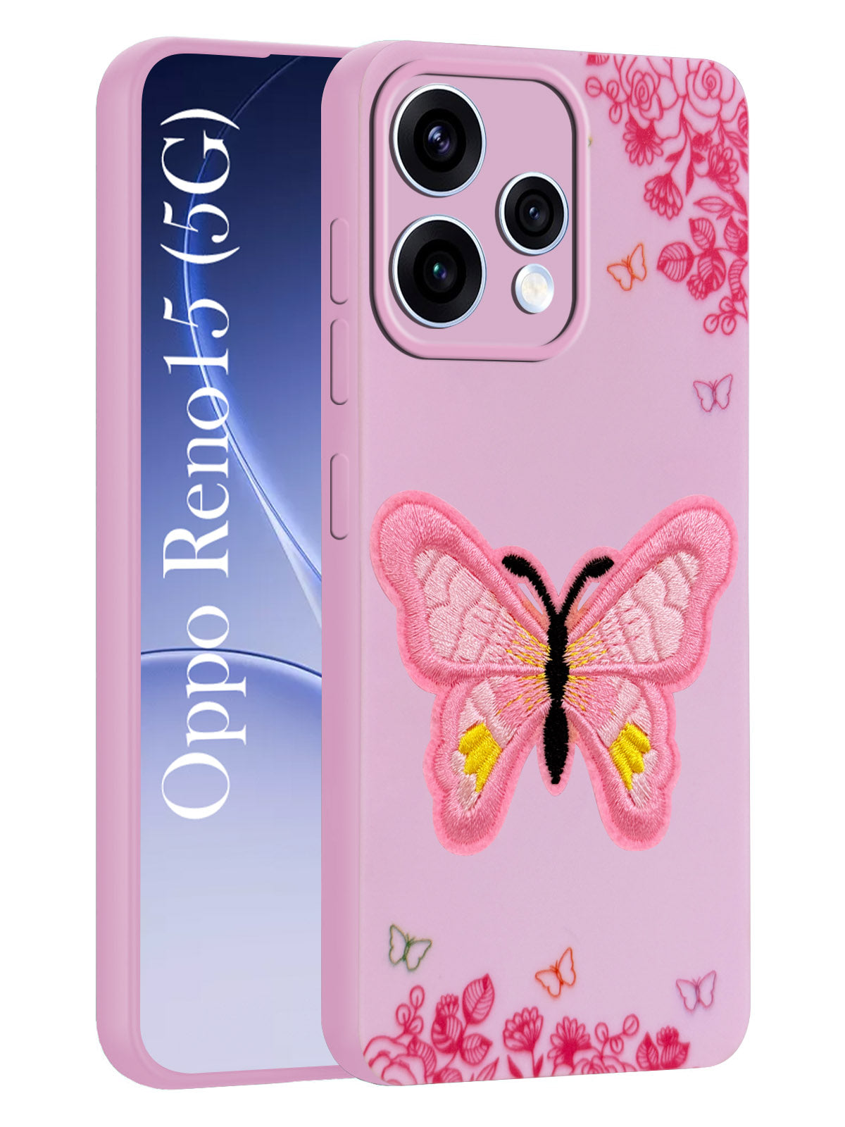 For Oppo Reno15 5G | Oppo Reno 15 5G Back Cover Case (Soft Butterfly Embroidery | Women Teen Girls | Camera Protection| Matte Silicone)