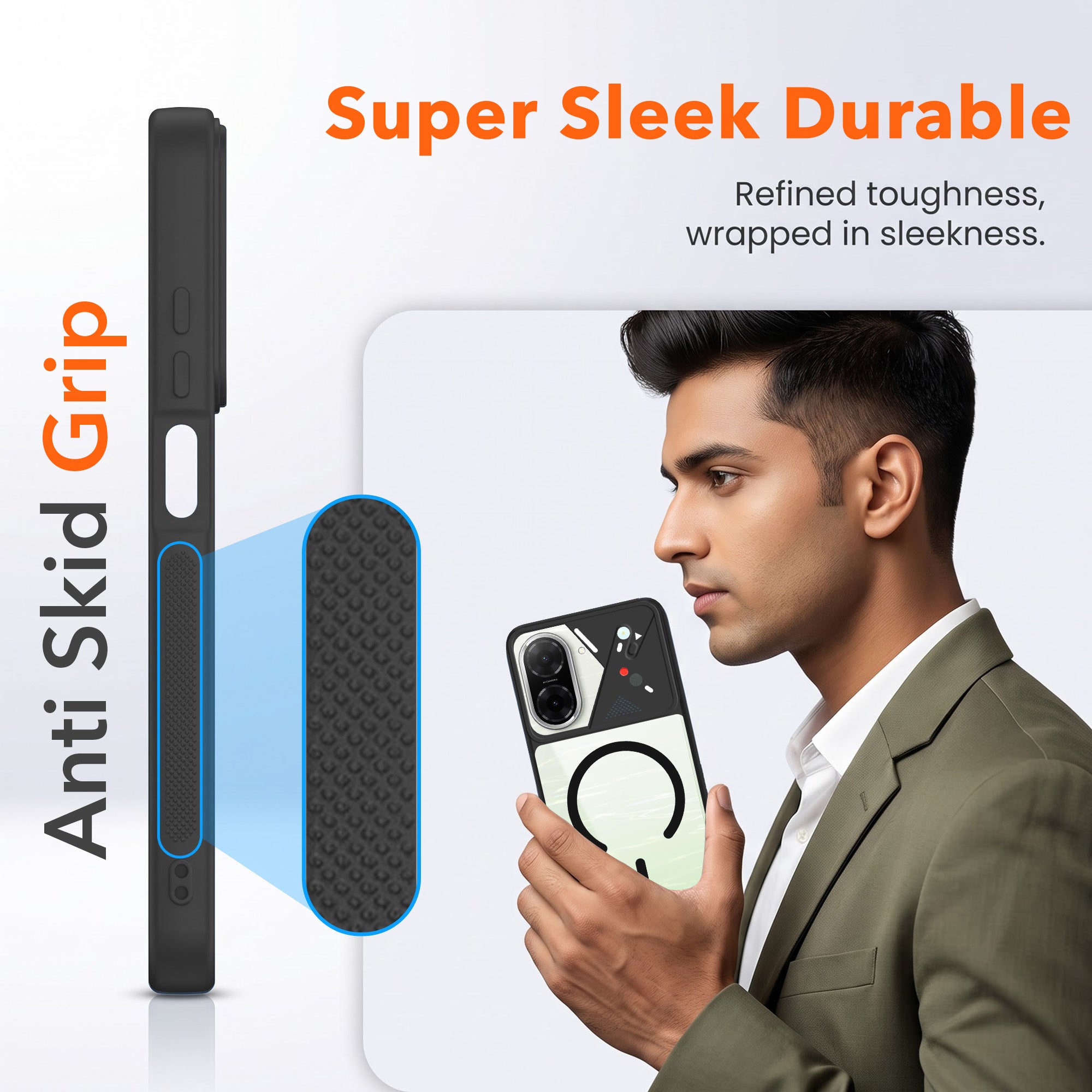 For Redmi A5 4G Back Cover Case Lifetime Anti-Yellow Clear (Camera Protection | Side Grip | Wireless MagSafe Compatible)