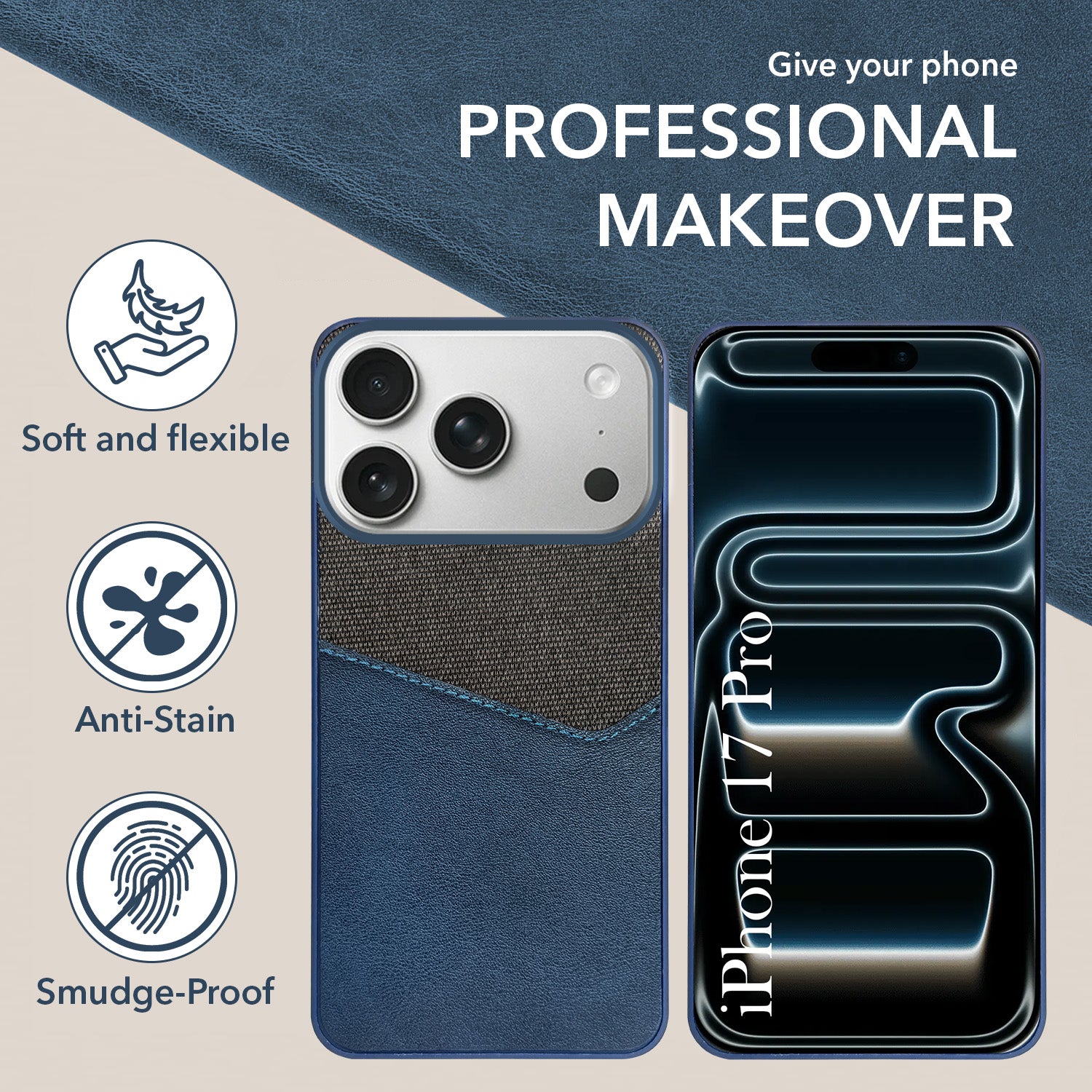 For Apple iPhone 17 Pro Back Cover Case (Dual PU Leather Stitch | Professional Minimalist | Soft and Flexible)