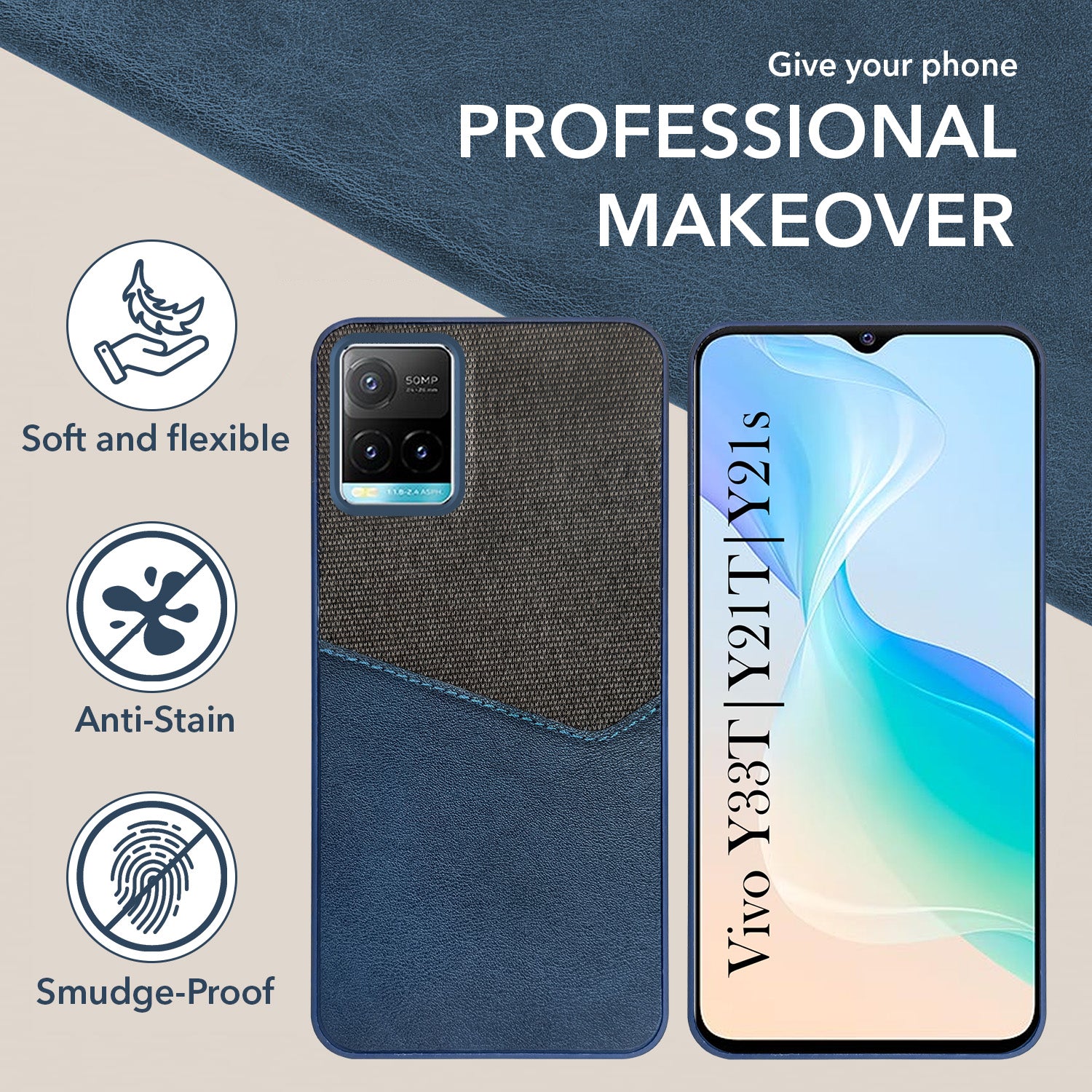 For Vivo Y33T | Vivo Y21T | Vivo Y21s Back Cover Case (Dual PU Leather Stitch | Professional Minimalist | Soft and Flexible)
