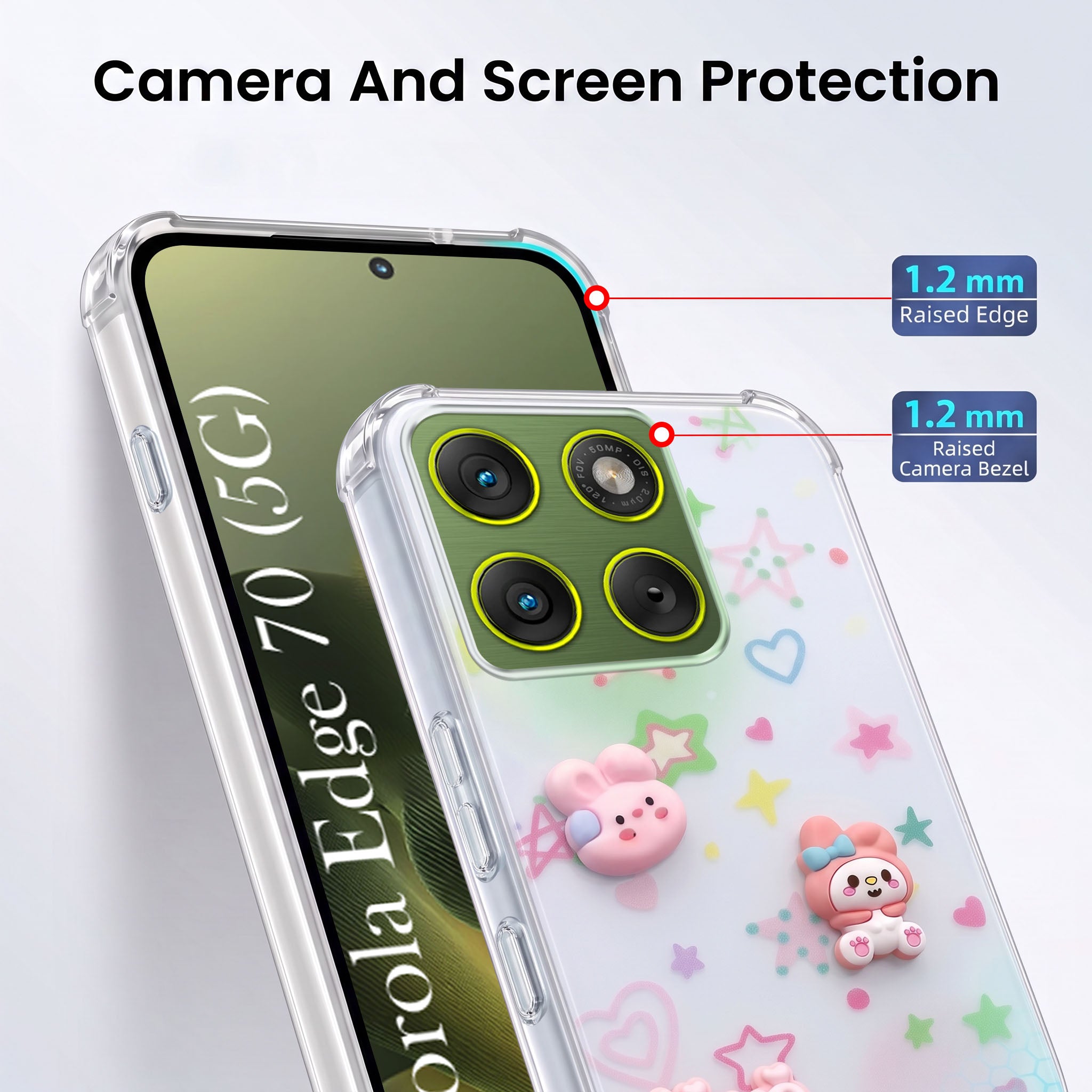 For Motorola Moto Edge 70 Back Cover Case (3D Cute Cartoons | Hard Back Side Soft | Matte Premium Finish | HD Printing)