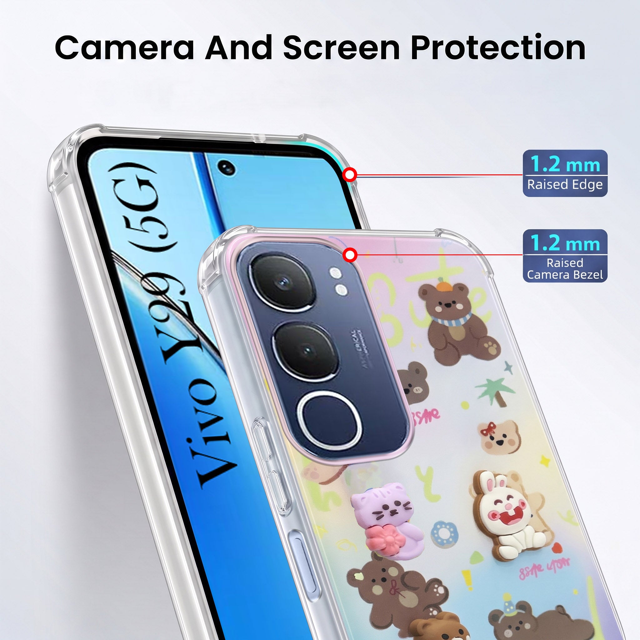 For Vivo Y29 Back Cover Case (3D Cute Cartoons | Hard Back Side Soft | Matte Premium Finish | HD Printing)