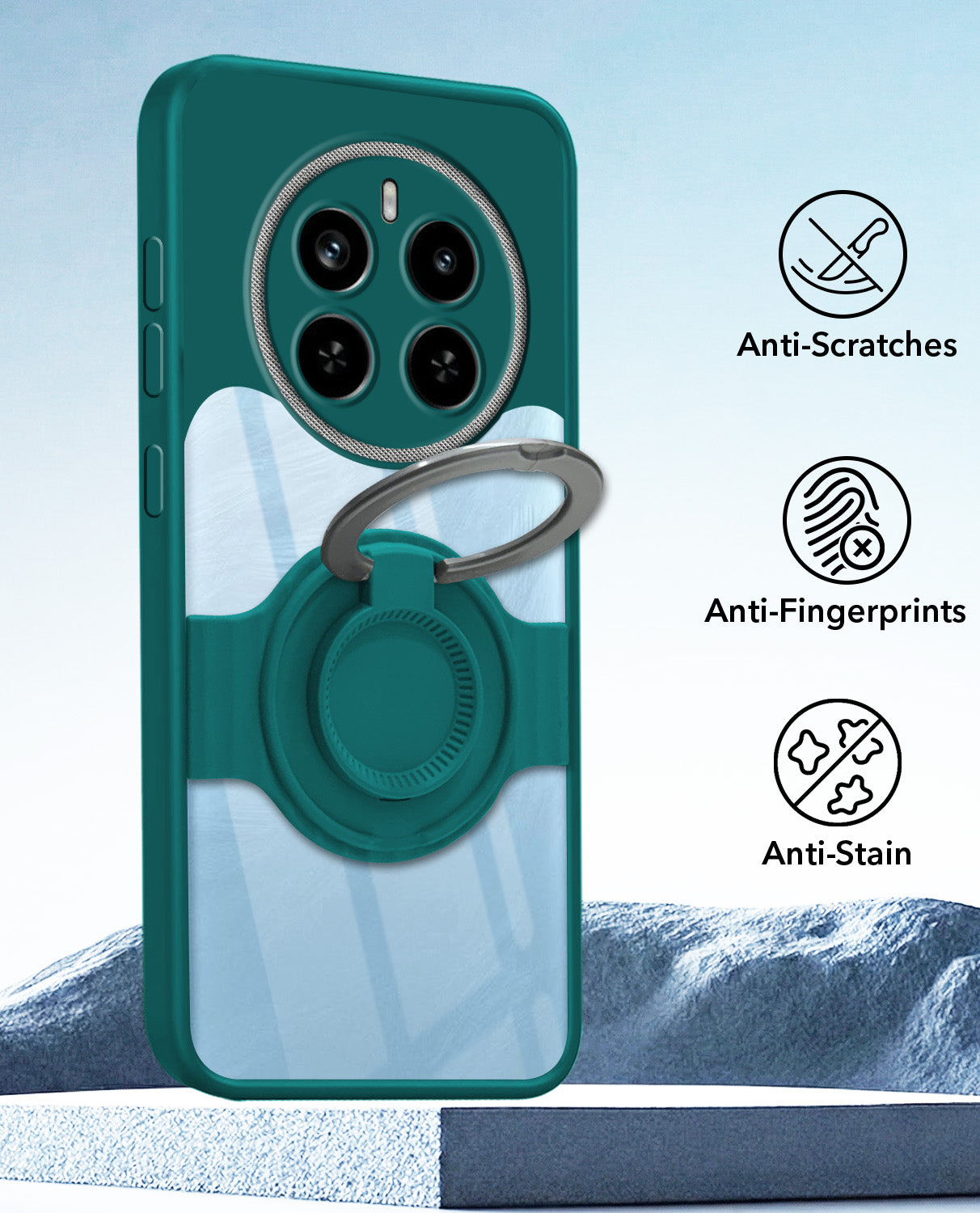 For Realme P1 5G Back Cover Case with stand (Built-in Ring Holder Kickstand | Lifetime Anti Yellow | Camera Protection)