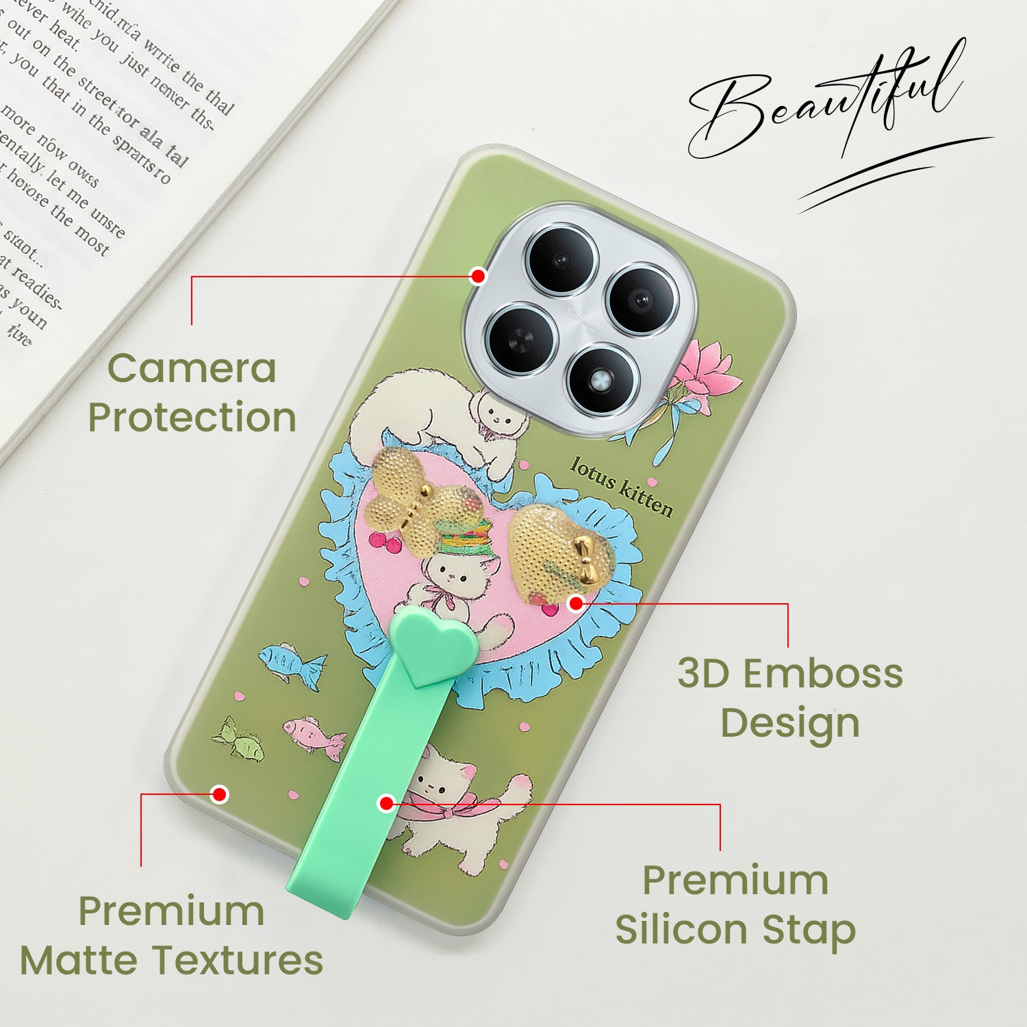 For Xiaomi Redmi Note 15 5G | Redmi Note 15 SE 5G Back Cover Case (3D Cute Heart Strap Holder | Camera Protection | Designer Girls Print)