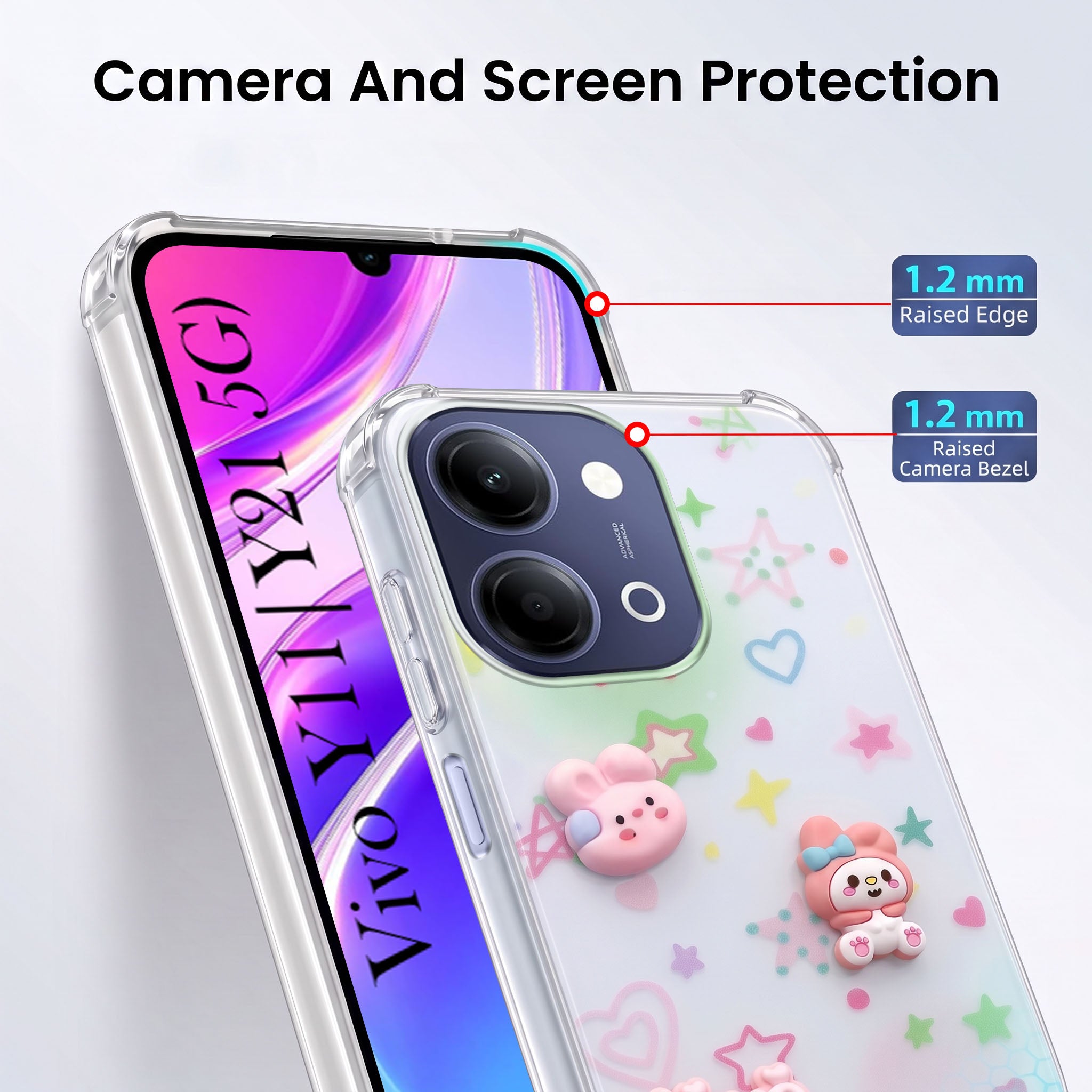 For Vivo Y11 | Vivo Y21 5G Back Cover Case (3D Cute Cartoons | Hard Back Side Soft | Matte Premium Finish | HD Printing)