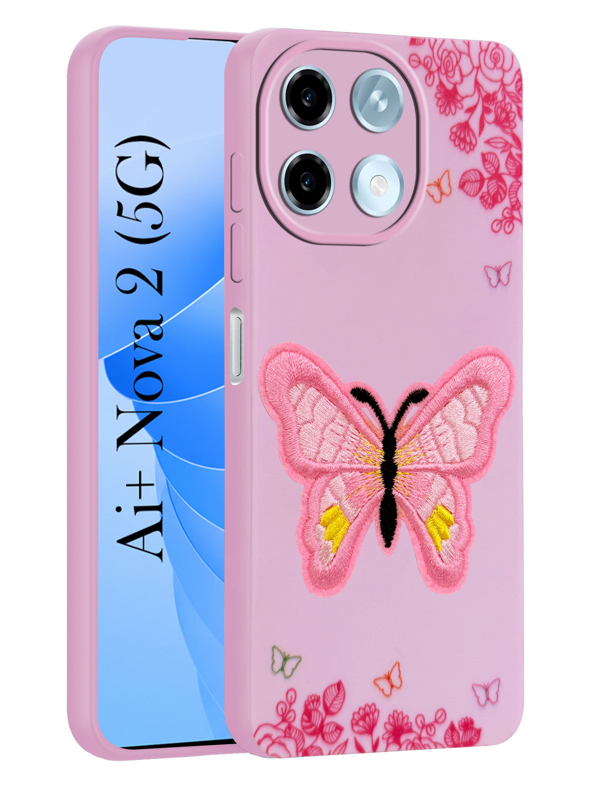 For Ai+ Nova 2 5G Back Cover Case (Soft Butterfly Embroidery | Women Teen Girls | Camera Protection| Matte Silicone)