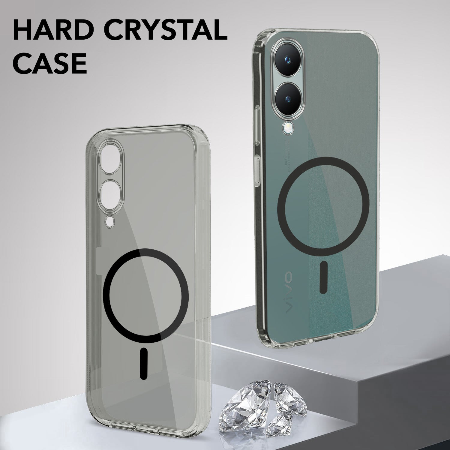 For Vivo Y28 5G Back Cover Case Lifetime Anti-Yellow MagSafe Compatible Clear (Sleek Hard Crystal | Shockproof and Camera Protection)
