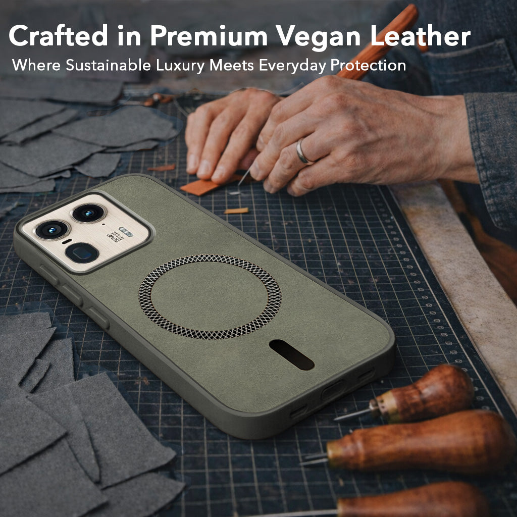 For Motorola Moto Edge 50 Ultra 5G Back Case Cover Leather Finish (MagSafe Compatible Wireless Charging | Soft Touch | Camera Bump Protection)