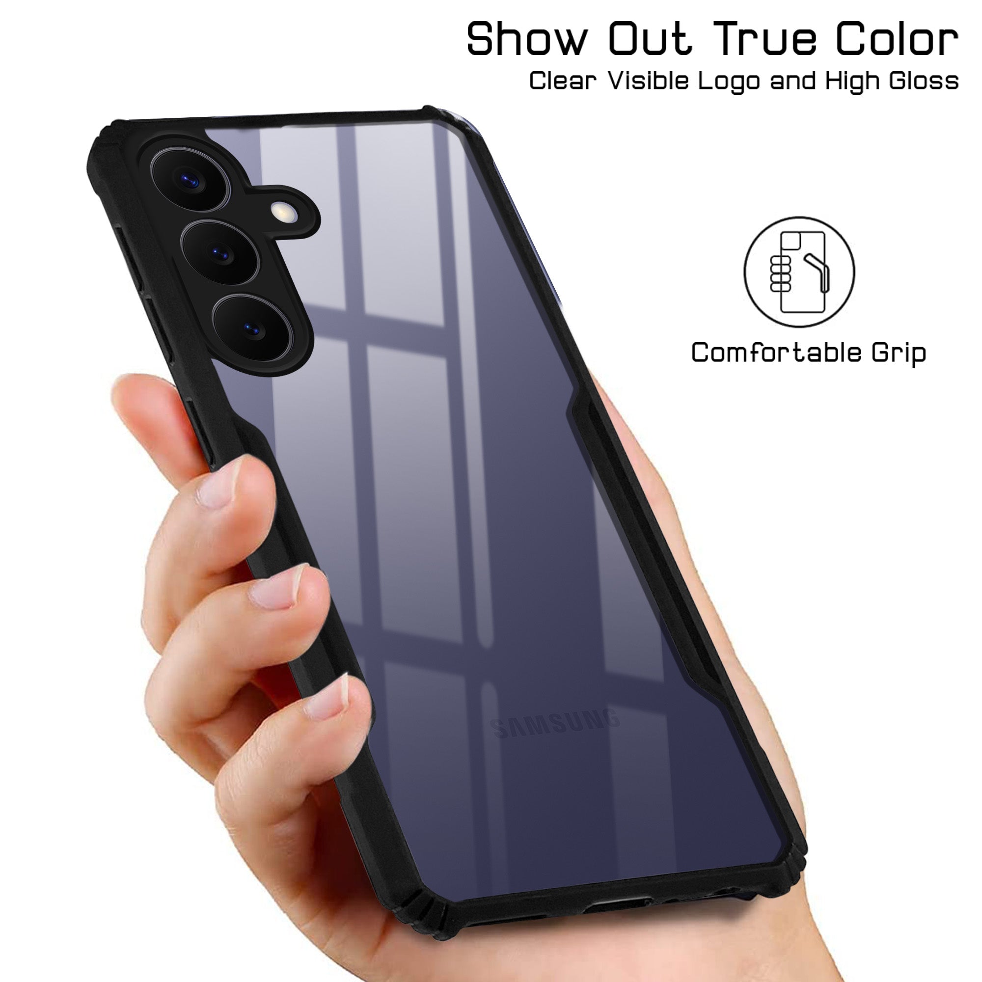 For Samsung Galaxy S26 Plus Back Cover Case Hybrid (Shockproof with Polycarbonate Clear Panel | Professional Black)