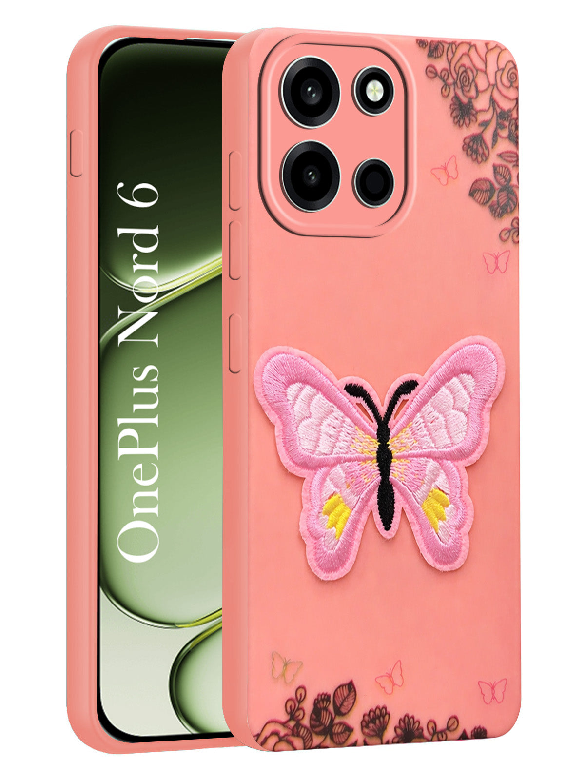 For Oneplus Nord 6 Back Cover Case (Soft Butterfly Embroidery | Women Teen Girls | Camera Protection| Matte Silicone)