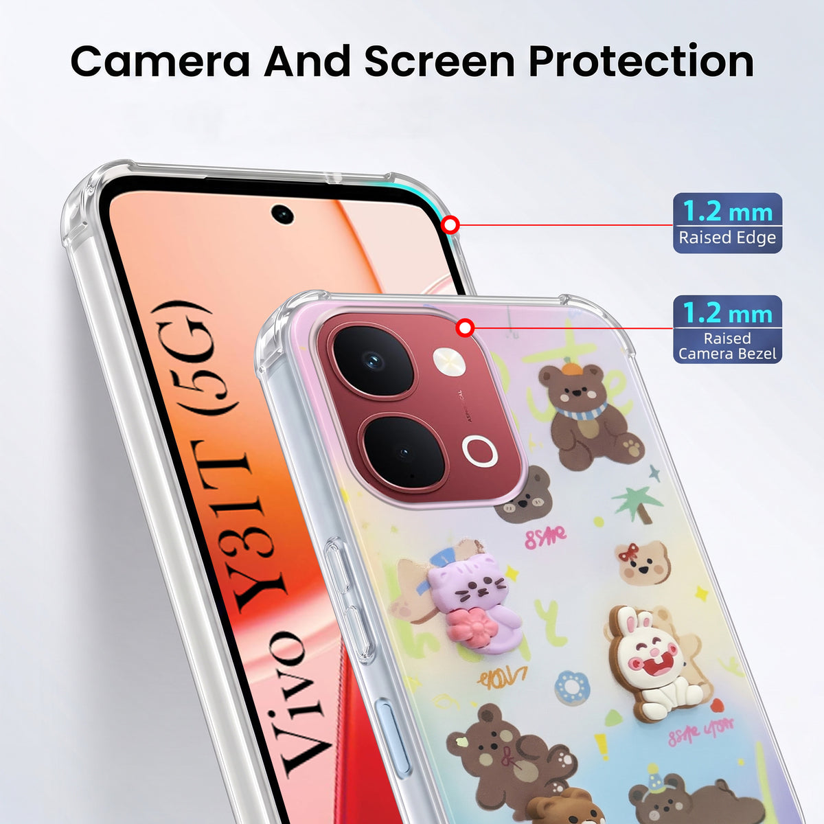 For Vivo Y31T 5G Back Cover Case (3D Cute Cartoons | Hard Back Side Soft | Matte Premium Finish | HD Printing)