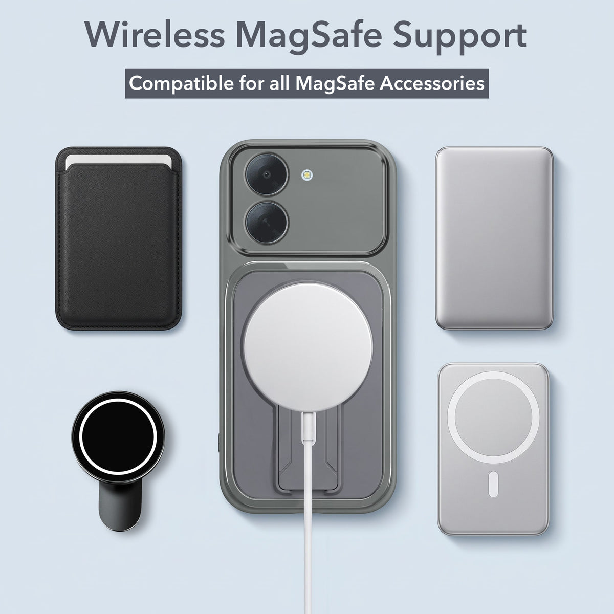 For Redmi A7 4G Back Case Cover Metallic (Hybrid Armor Kickstand | MagSafe Compatible | Camera Protection Shockproof)
