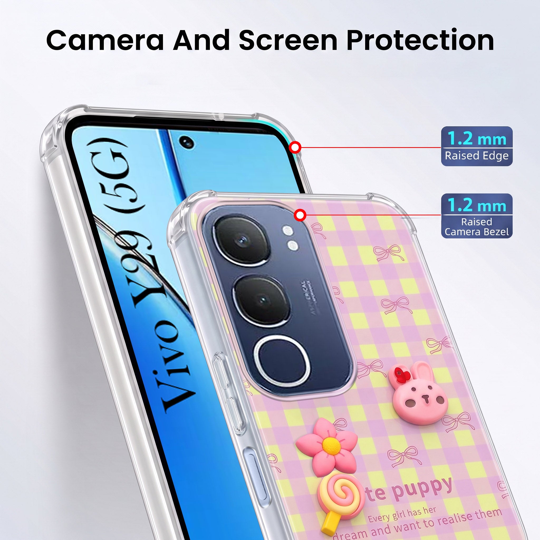 For Vivo Y29 Back Cover Case (3D Cute Cartoons | Hard Back Side Soft | Matte Premium Finish | HD Printing)