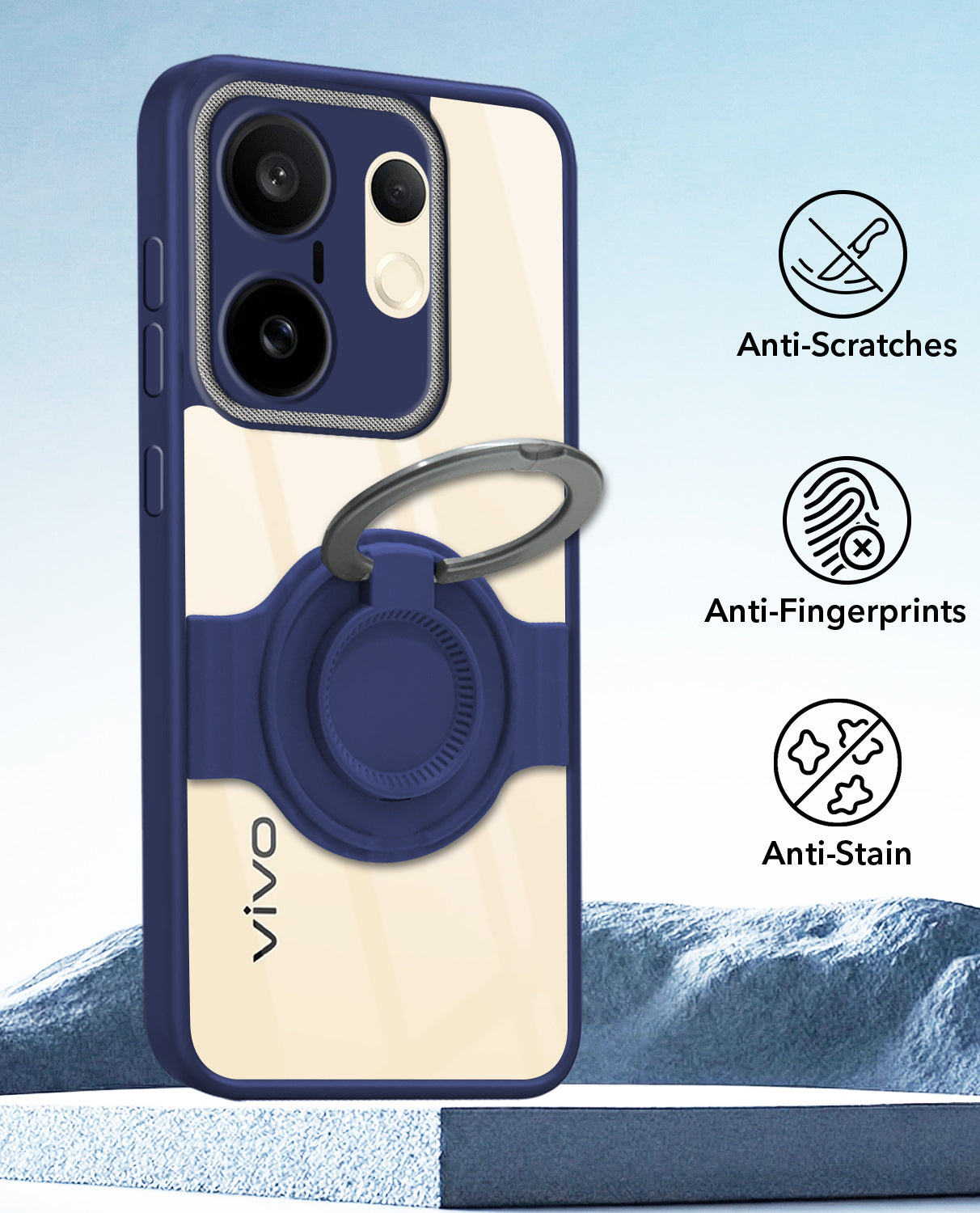 For Vivo X200 FE Back Cover Case with stand (Built-in Ring Holder Kickstand | Lifetime Anti Yellow | Camera Protection)