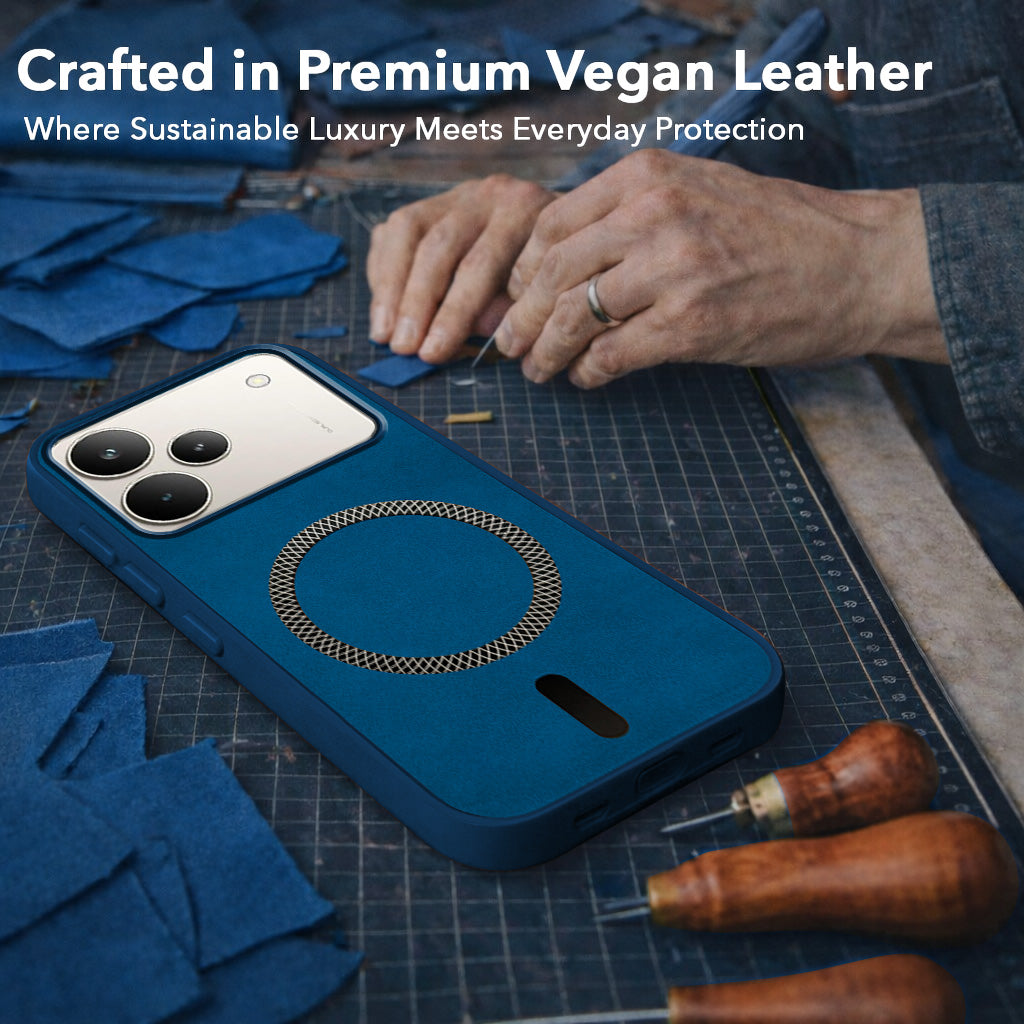 For Realme P4 Pro Back Cover Case Leather Finish (MagSafe Compatible Wireless Charging | Soft Touch | Camera Bump Protection)