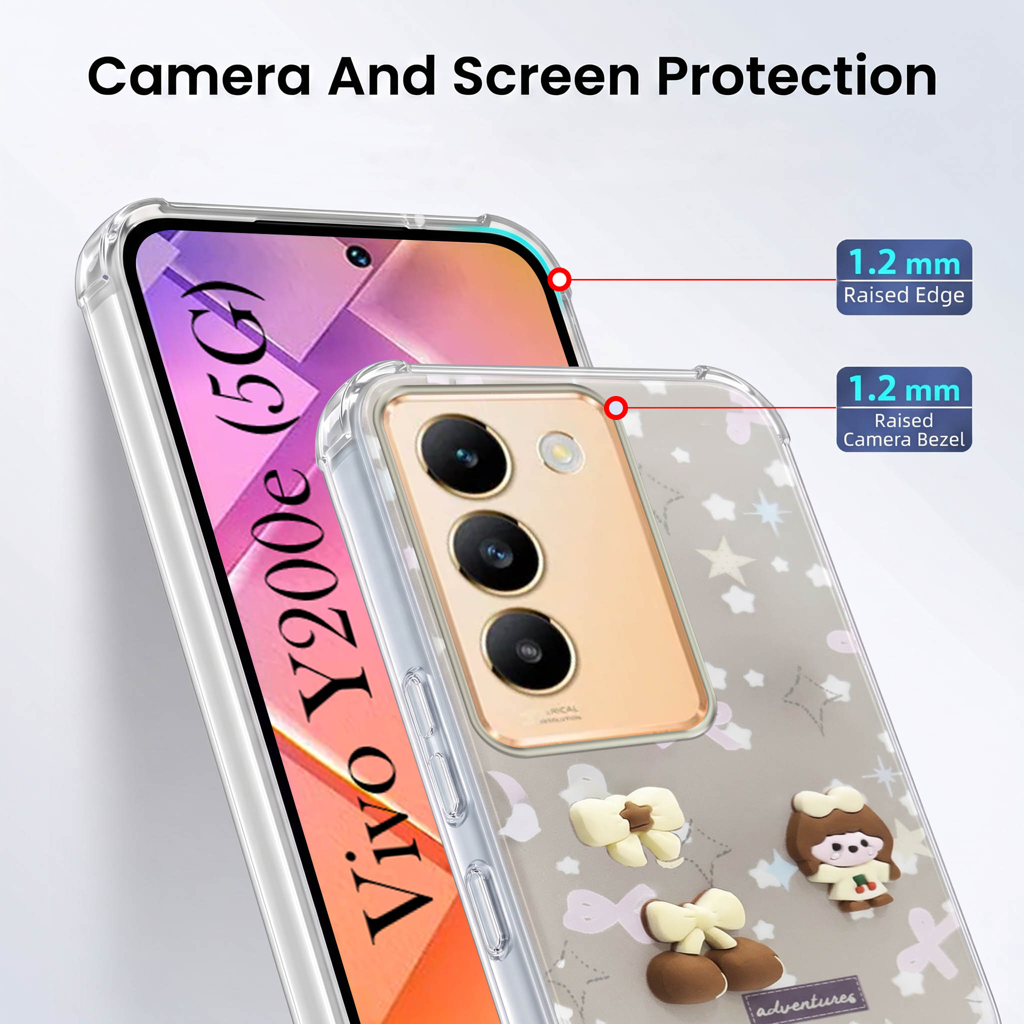 For Vivo Y200e Back Cover Case (3D Cute Cartoons | Hard Back Side Soft | Matte Premium Finish | HD Printing)
