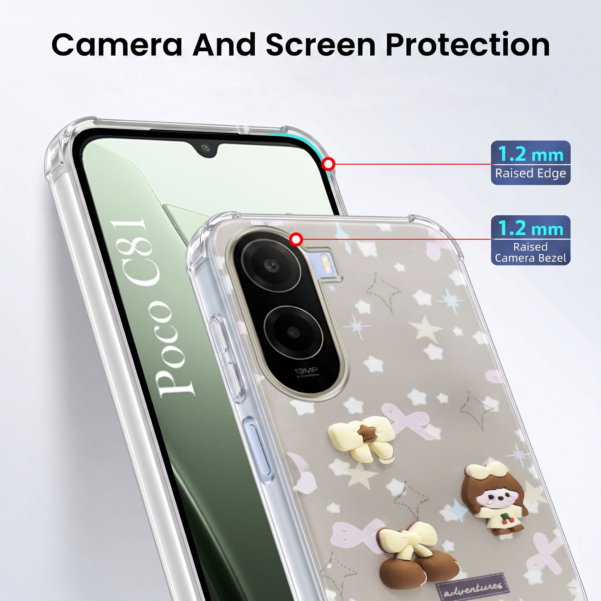 For Poco C81 5G Back Cover Case (3D Cute Cartoons | Hard Back Side Soft | Matte Premium Finish | HD Printing)
