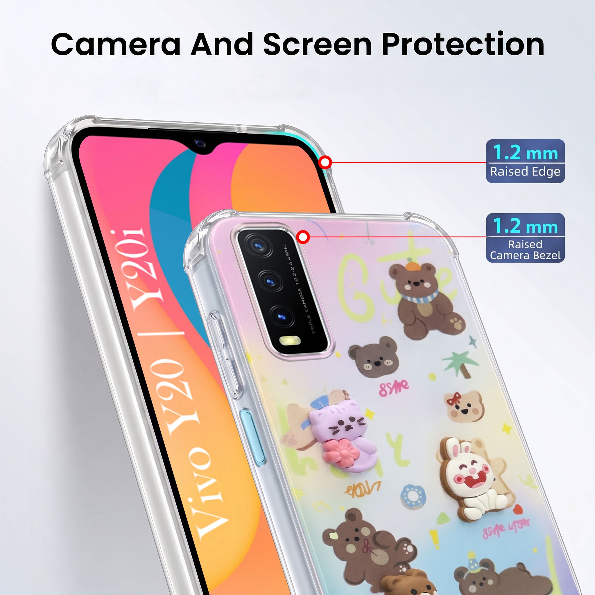 For Vivo Y20 | Y20i Back Cover Case (3D Cute Cartoons | Hard Back Side Soft | Matte Premium Finish | HD Printing)