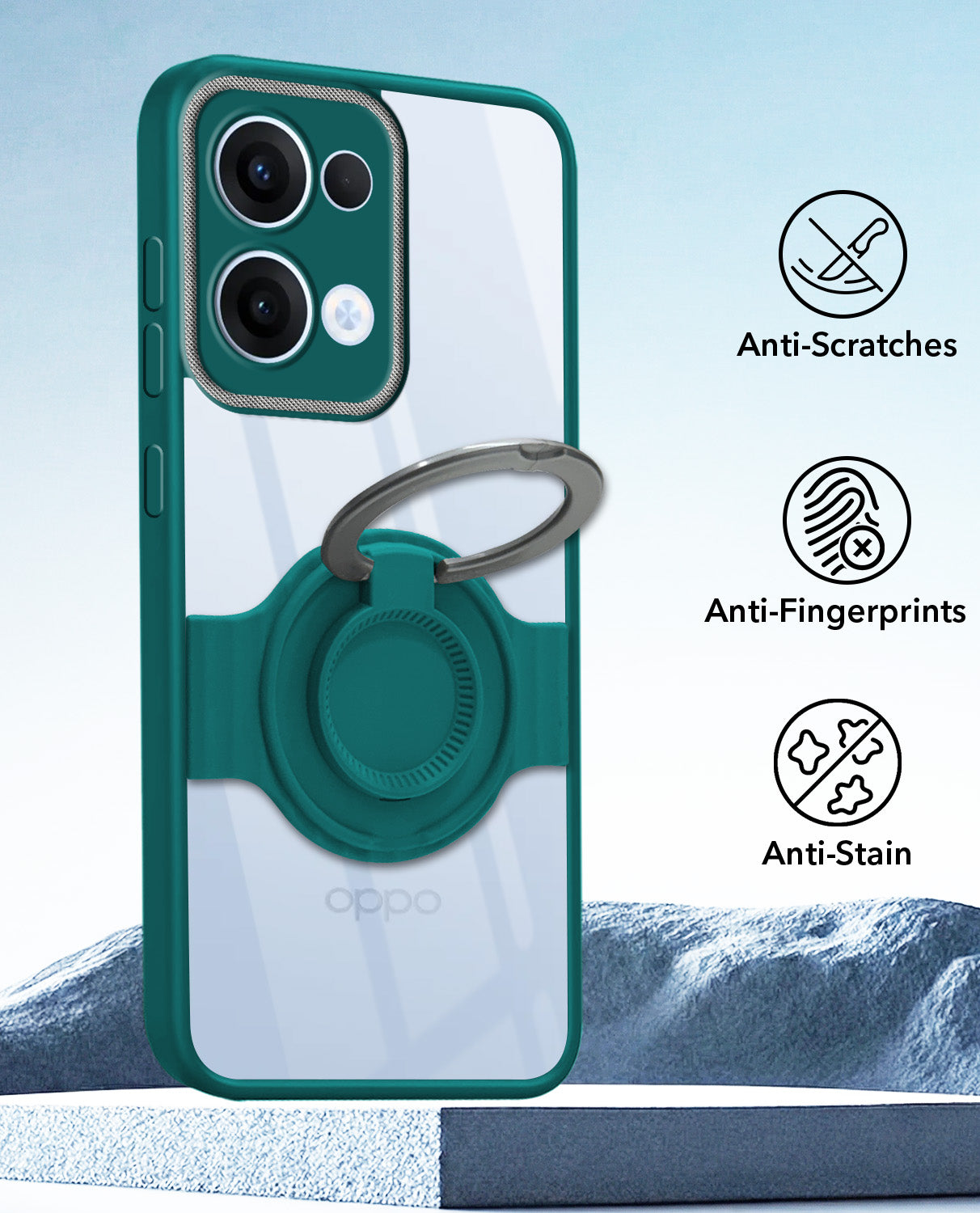 For Oppo Reno13 5G | Oppo Reno 13 5G Back Cover Case with stand (Built-in Ring Holder Kickstand | Lifetime Anti Yellow | Camera Protection)