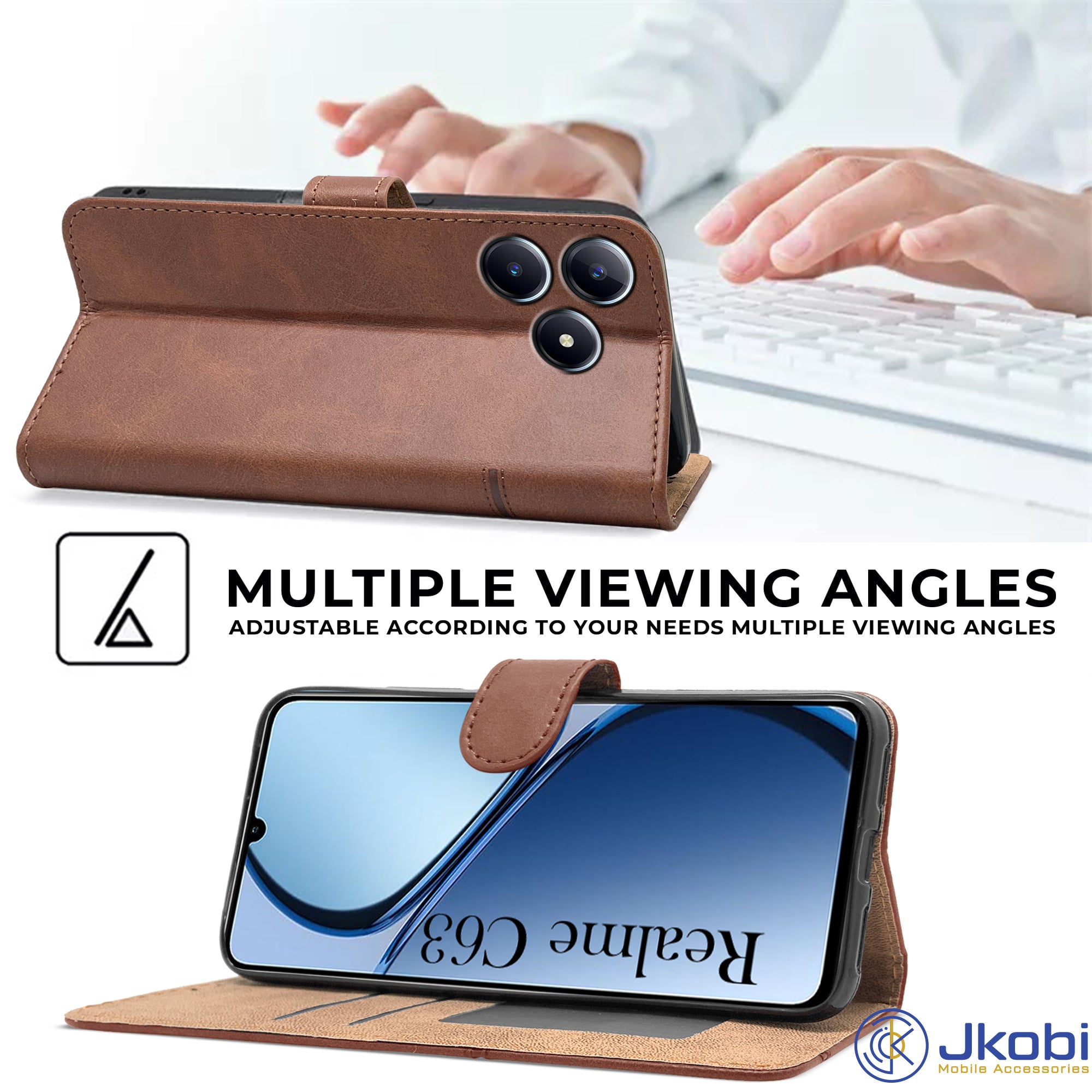 For Realme C63 Flip Cover Case (Stitched Leather with Magnetic Closure)