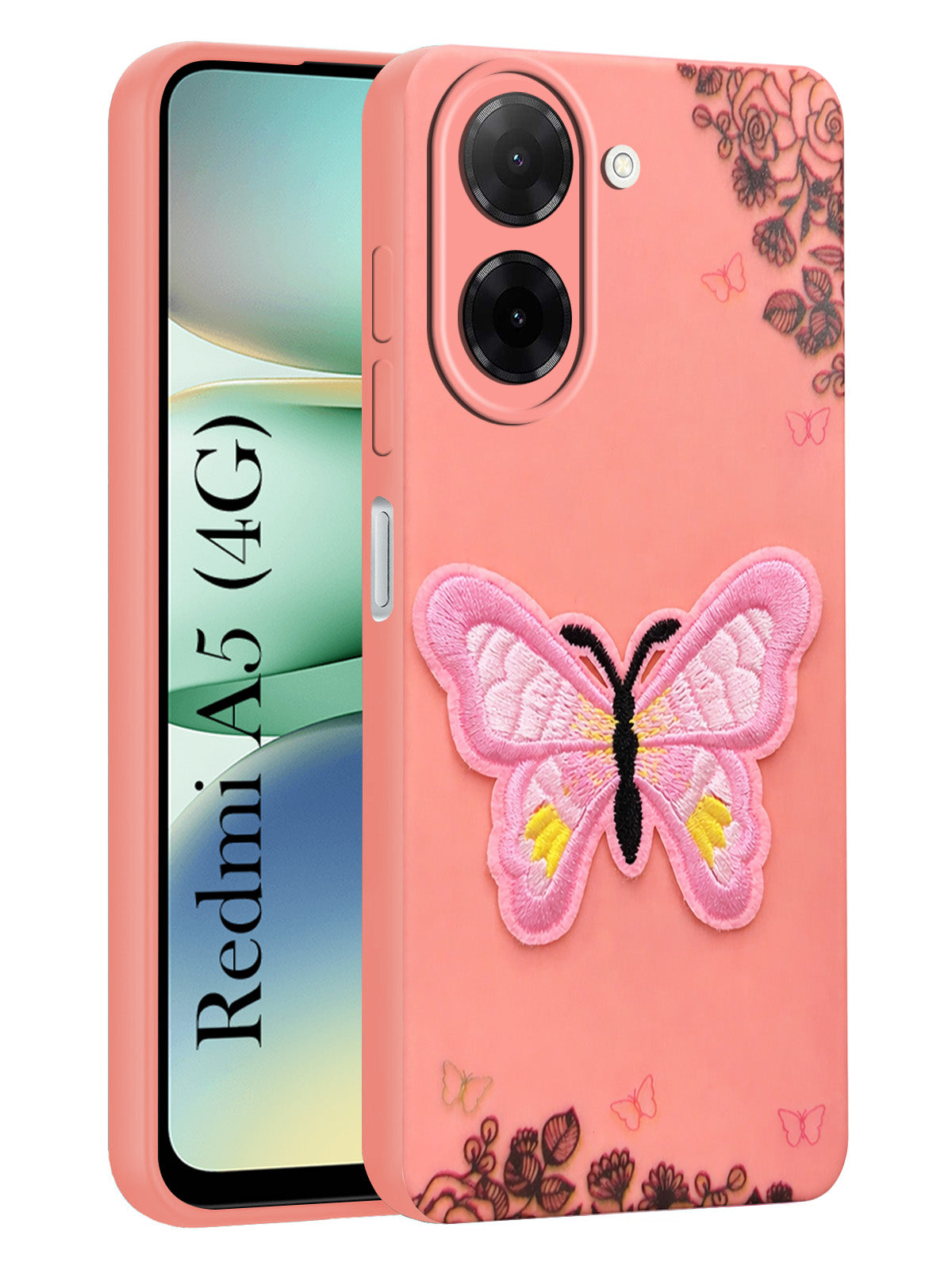 For Redmi A5 4G Back Cover Case (Soft Butterfly Embroidery | Women Teen Girls | Camera Protection| Matte Silicone)