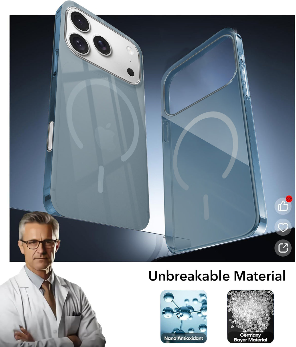 For Apple iPhone 18 Pro Back Cover Case Crystal Anti Yellow (MagSafe Wireless Charging Support |Camera Protection Bump)