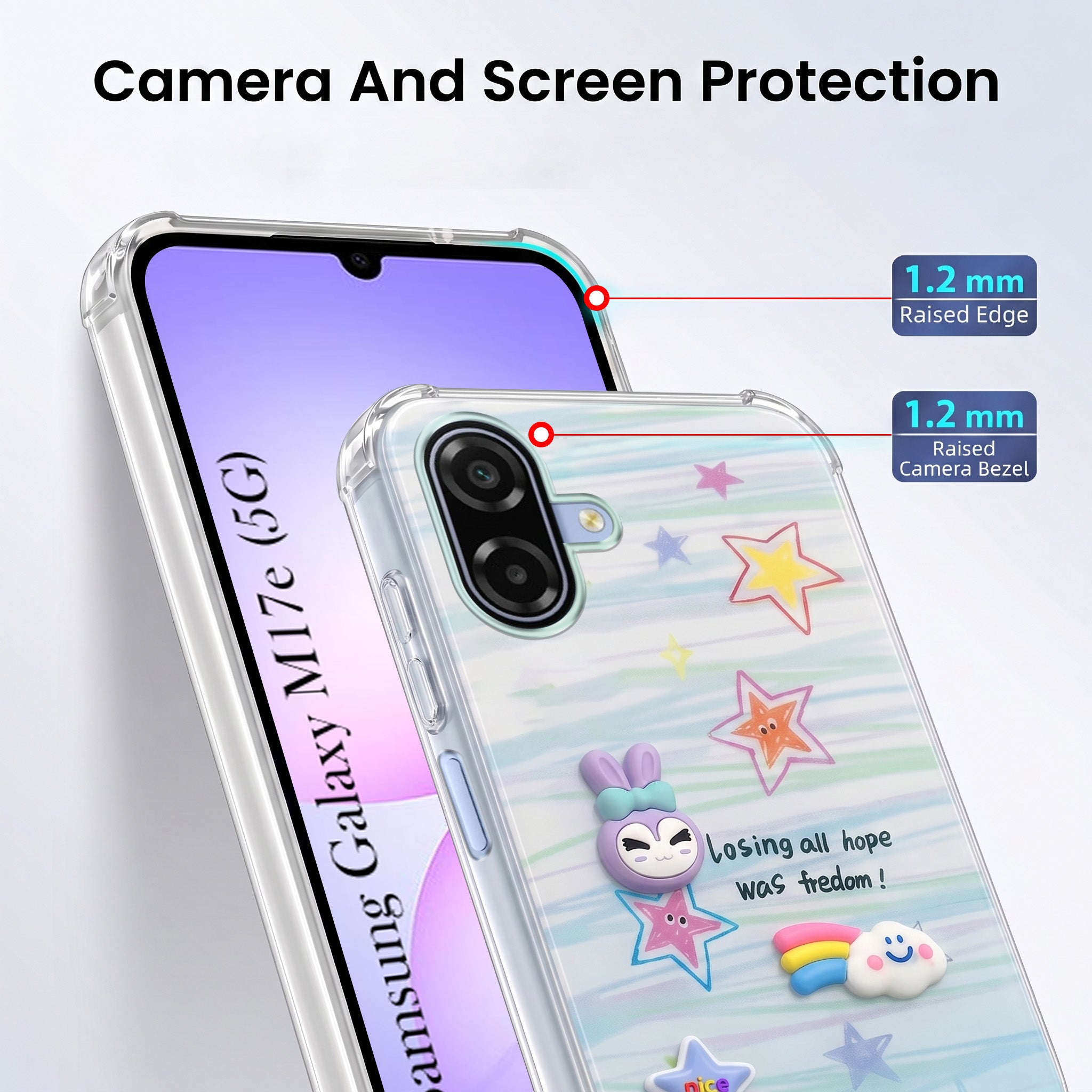 For Samsung Galaxy M17e Back Cover Case (3D Cute Cartoons | Hard Back Side Soft | Matte Premium Finish | HD Printing)