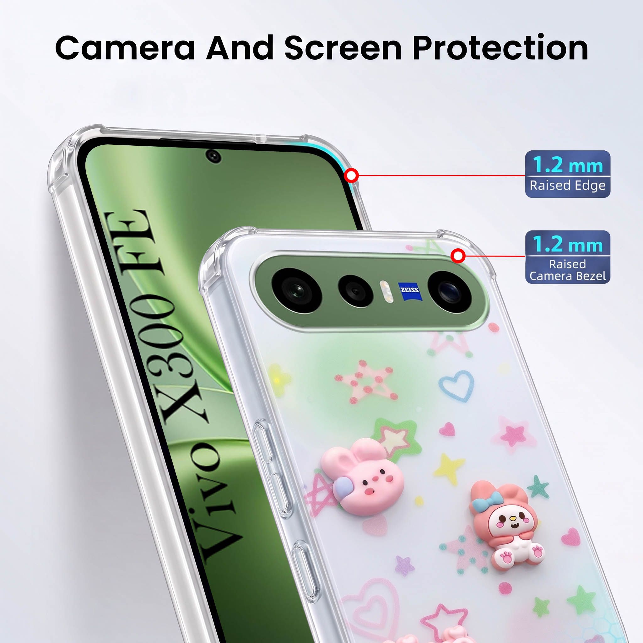 For Vivo X300 FE Back Cover Case (3D Cute Cartoons | Hard Back Side Soft | Matte Premium Finish | HD Printing)