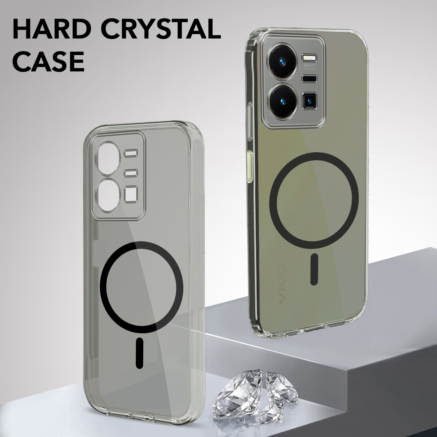 For Vivo Y35 Back Cover Case Lifetime Anti-Yellow MagSafe Compatible Clear (Sleek Hard Crystal | Shockproof and Camera Protection)