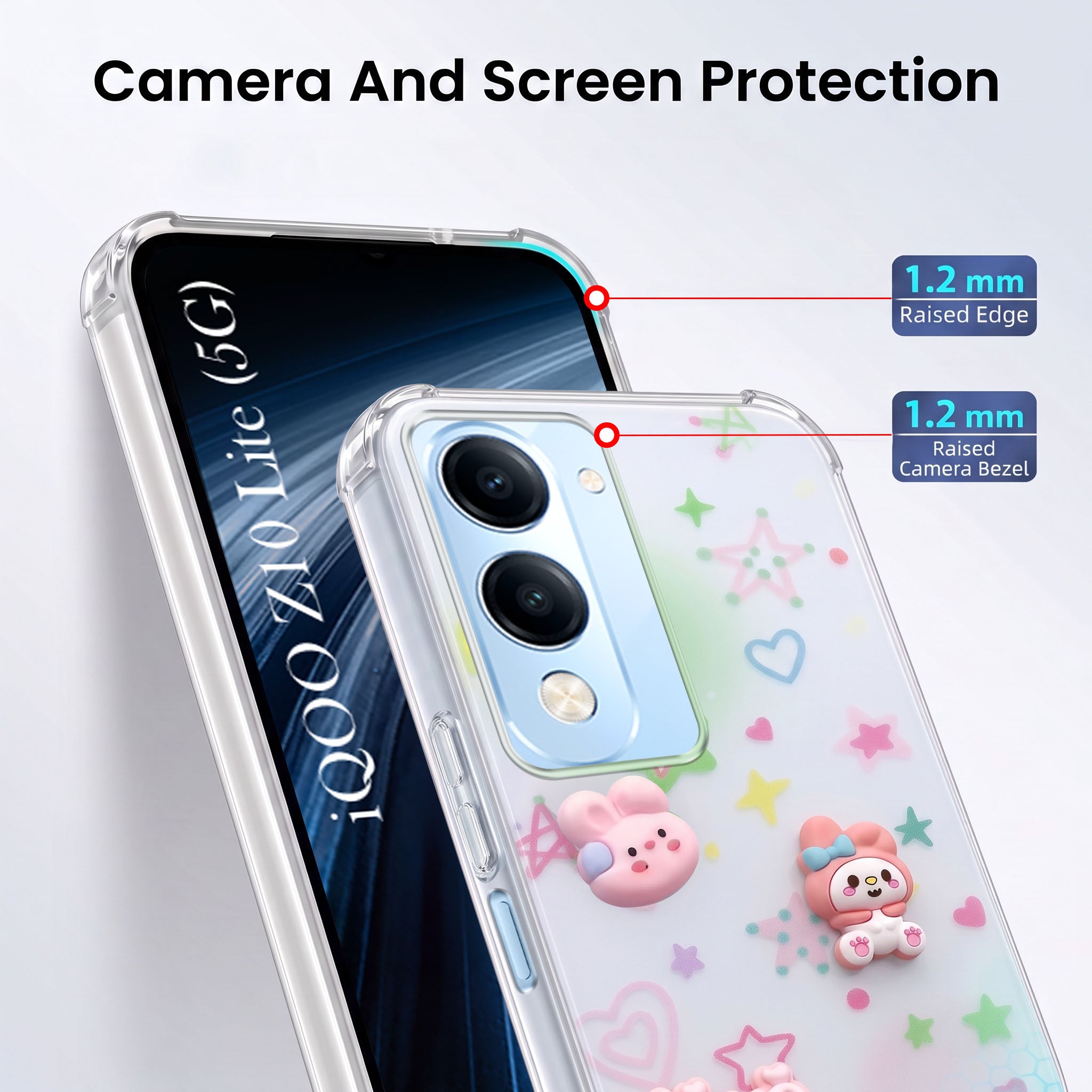 For Vivo iQOO Z10 Lite Back Cover Case (3D Cute Cartoons | Hard Back Side Soft | Matte Premium Finish | HD Printing)