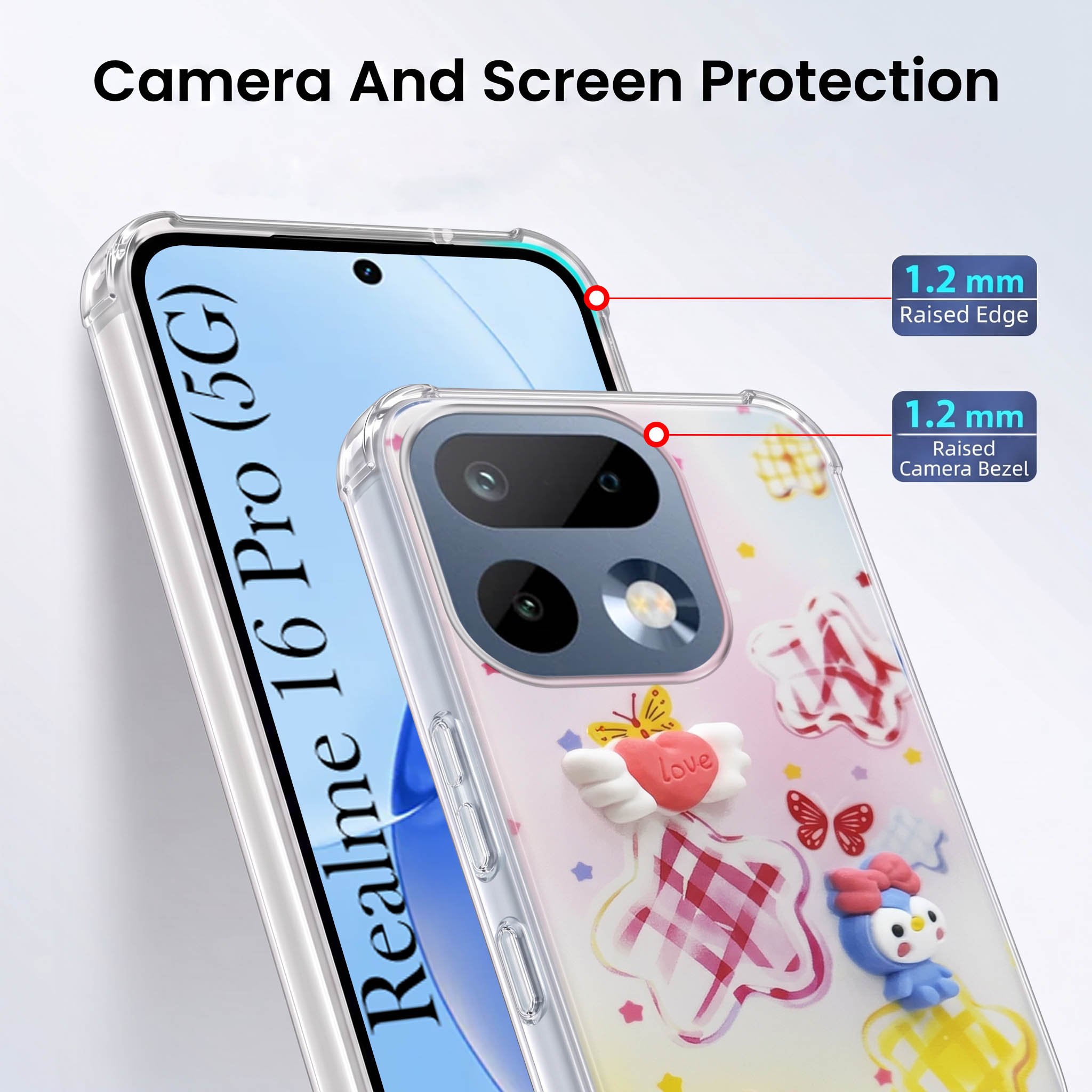 For Realme 16 Pro Back Cover Case (3D Cute Cartoons | Hard Back Side Soft | Matte Premium Finish | HD Printing)