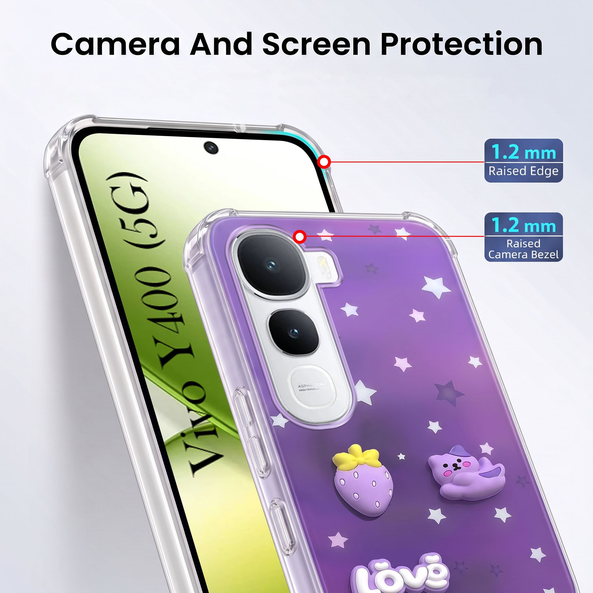 For Vivo Y400 Back Cover Case (3D Cute Cartoons | Hard Back Side Soft | Matte Premium Finish | HD Printing)