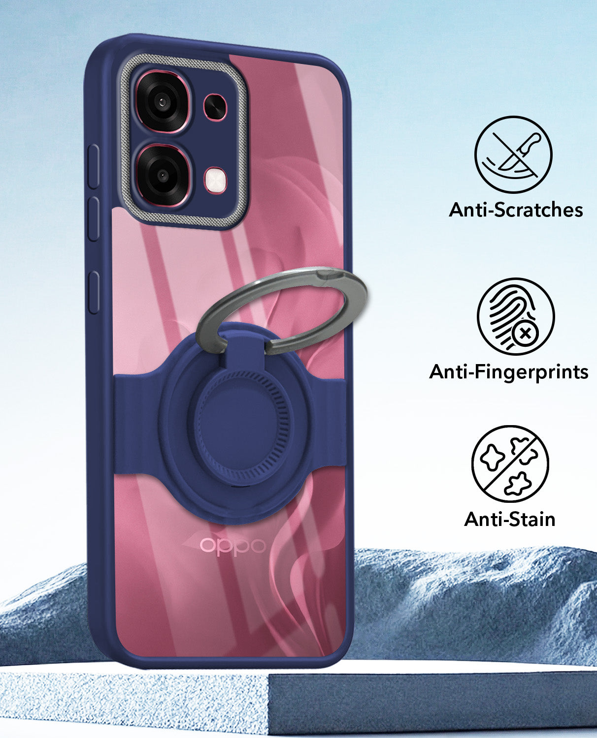 For Oppo F31 5G | Oppo F33 5G Back Cover Case with stand (Built-in Ring Holder Kickstand | Lifetime Anti Yellow | Camera Protection)